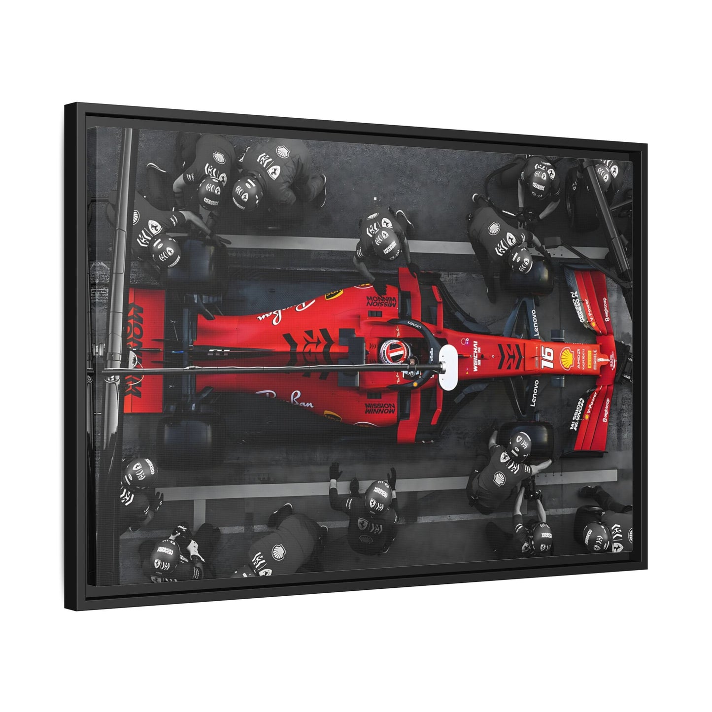 Formula 1 Pit Stop Canvas Wall Art Print - Ferrari F1 Leclerc in Exclusive Frame