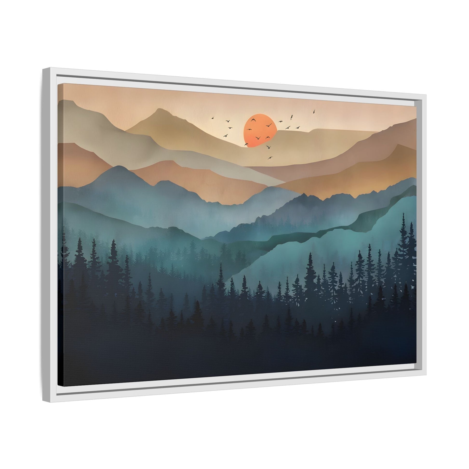 Framed Abstract Mountain Nature Boho Canvas Wall Art Print
