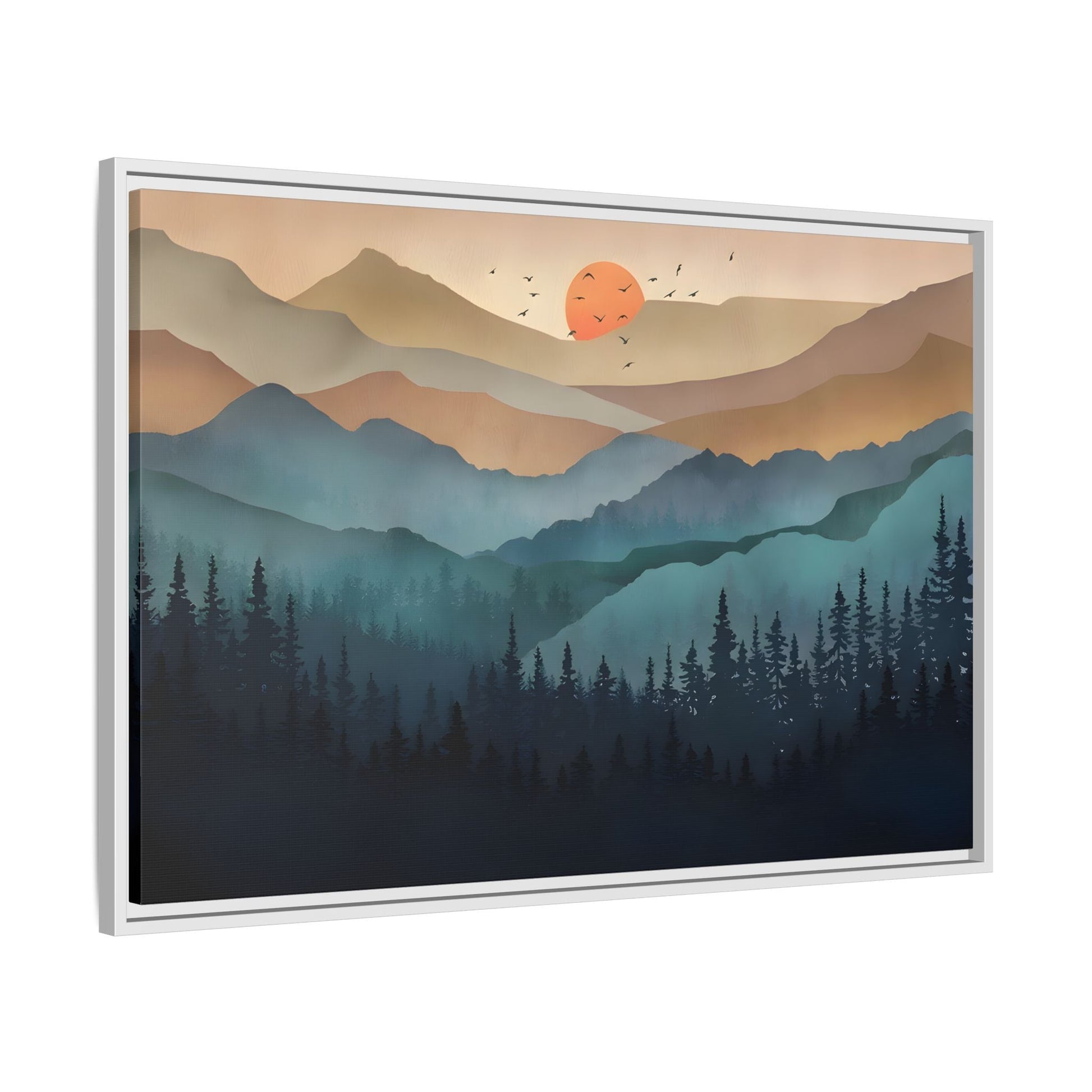 Framed Abstract Mountain Nature Boho Canvas Wall Art Print