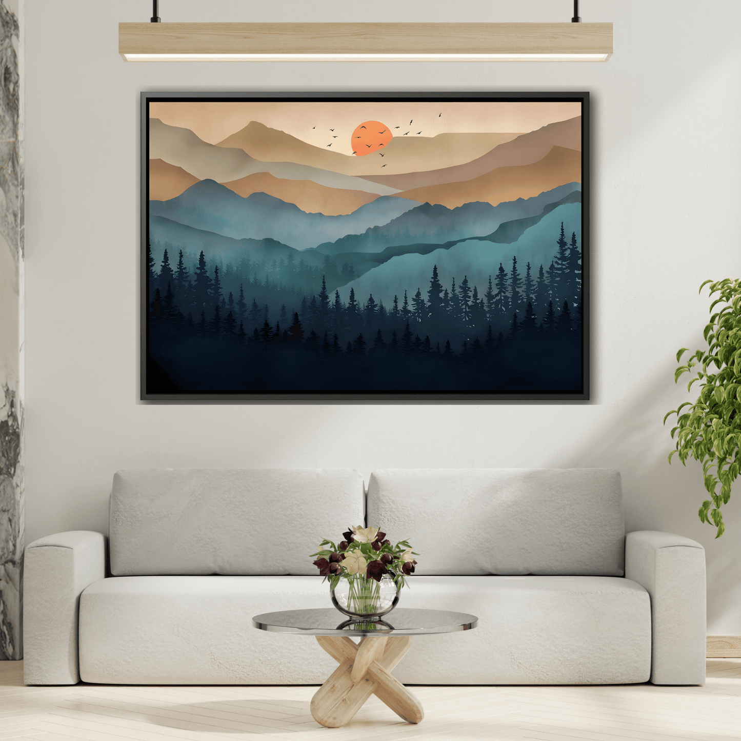 Framed Abstract Mountain Nature Boho Canvas Wall Art Print