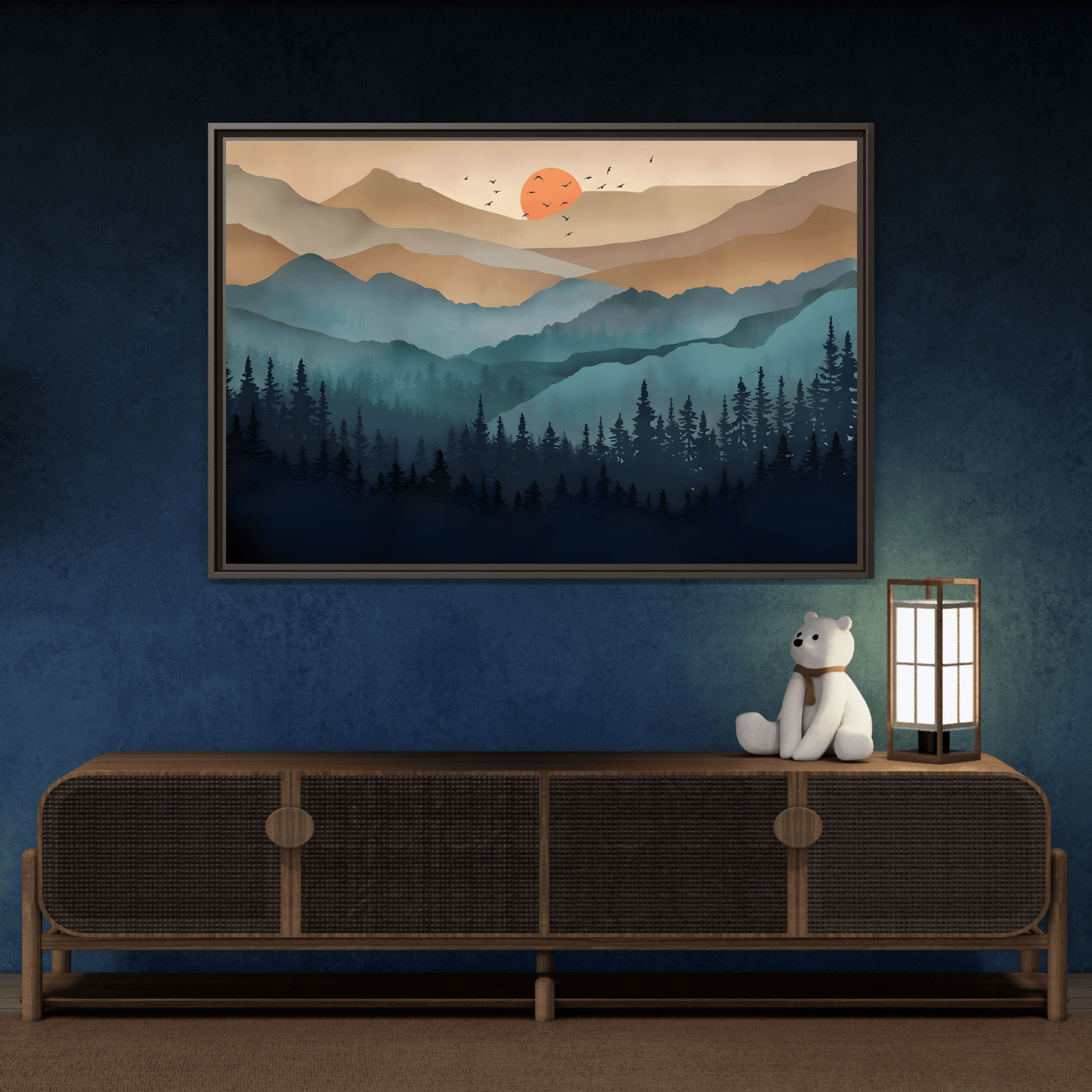 Framed Abstract Mountain Nature Boho Canvas Wall Art Print