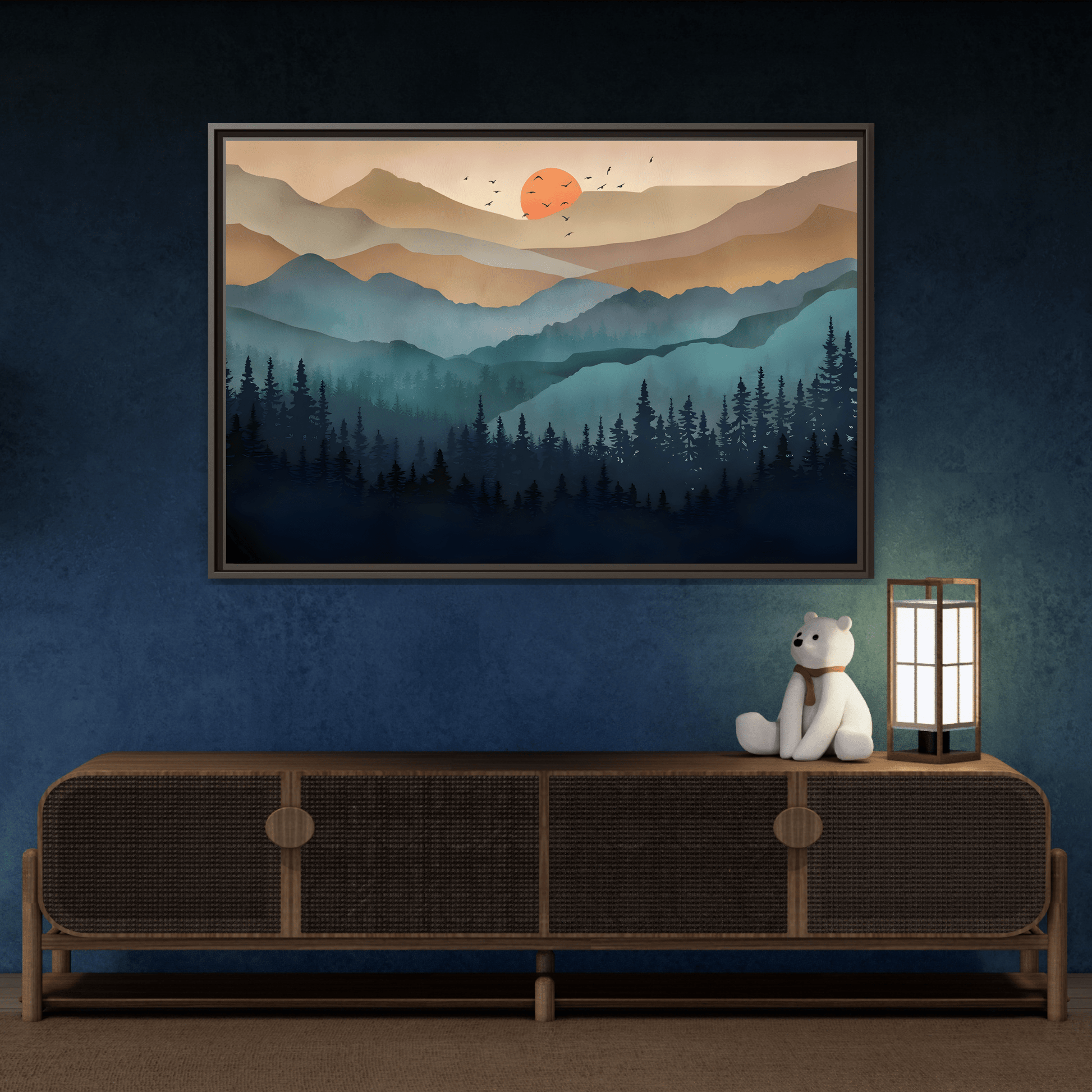 Framed Abstract Mountain Nature Boho Canvas Wall Art Print