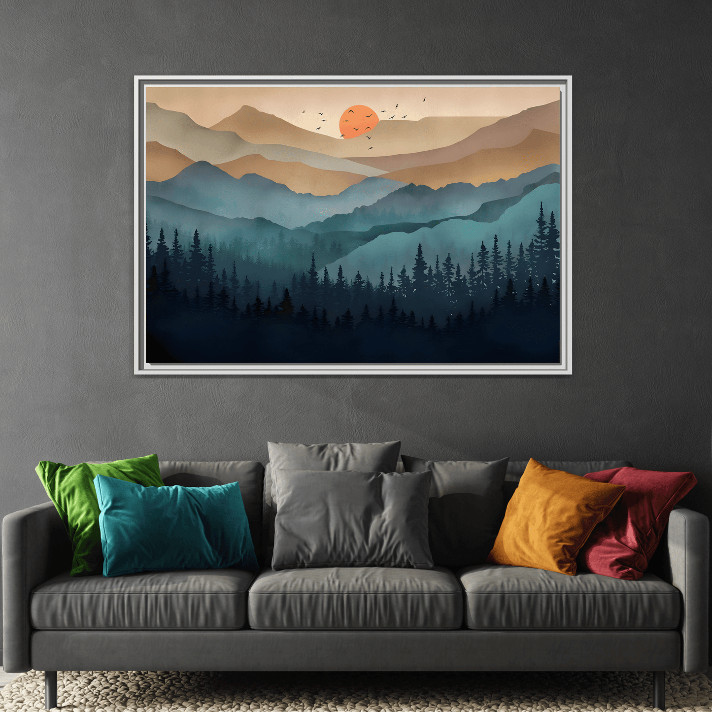 Framed Abstract Mountain Nature Boho Canvas Wall Art Print