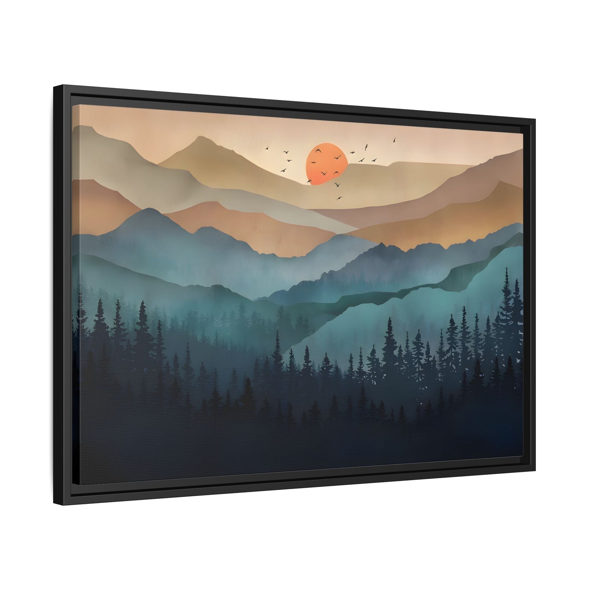 Framed Abstract Mountain Nature Boho Canvas Wall Art Print
