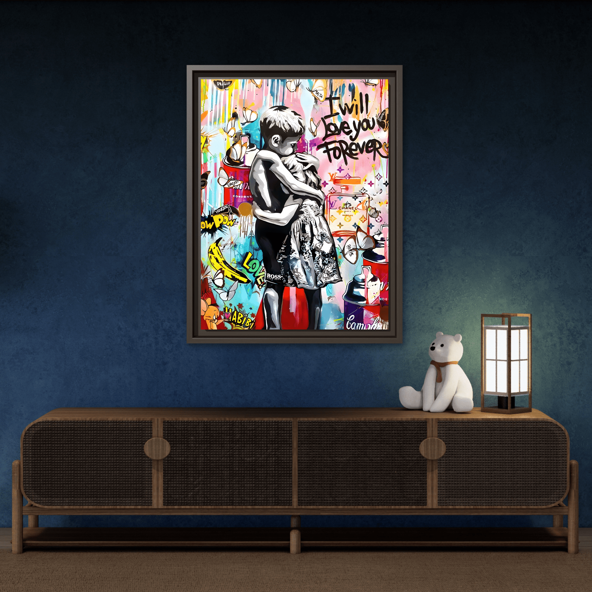Framed Banksy Canvas Wall Pop Art Love Graffiti Street Prints