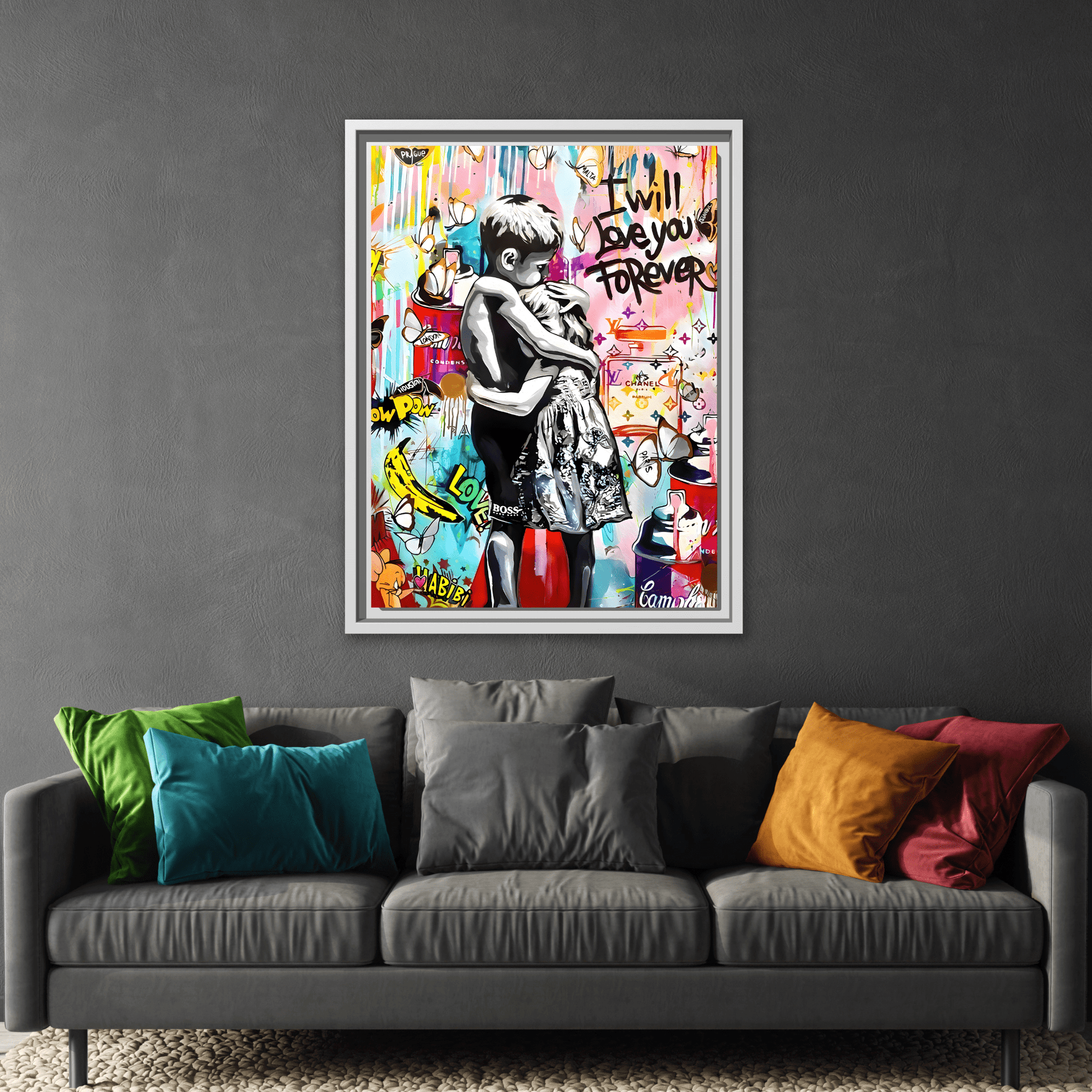 Framed Banksy Canvas Wall Pop Art Love Graffiti Street Prints