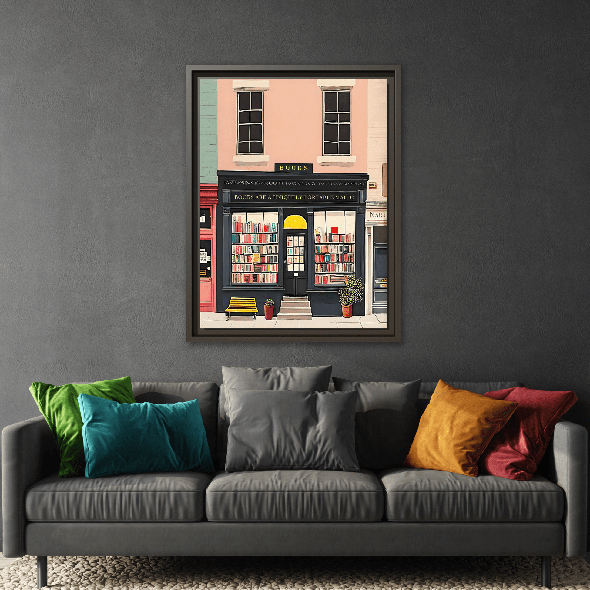 Framed Bookstore Canvas Art - Bookshop Reading Library Decor