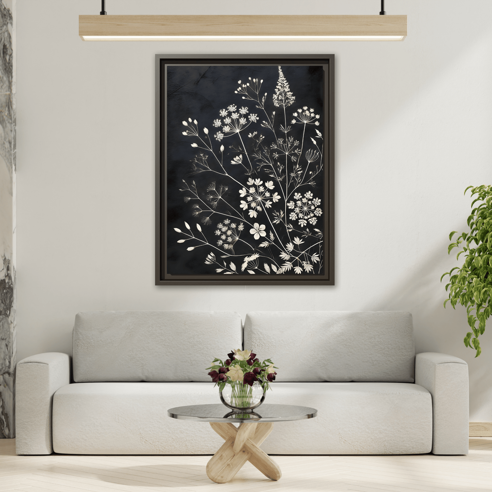 Framed Botanical Canvas Print - Elegant Floral Art for Home Decor