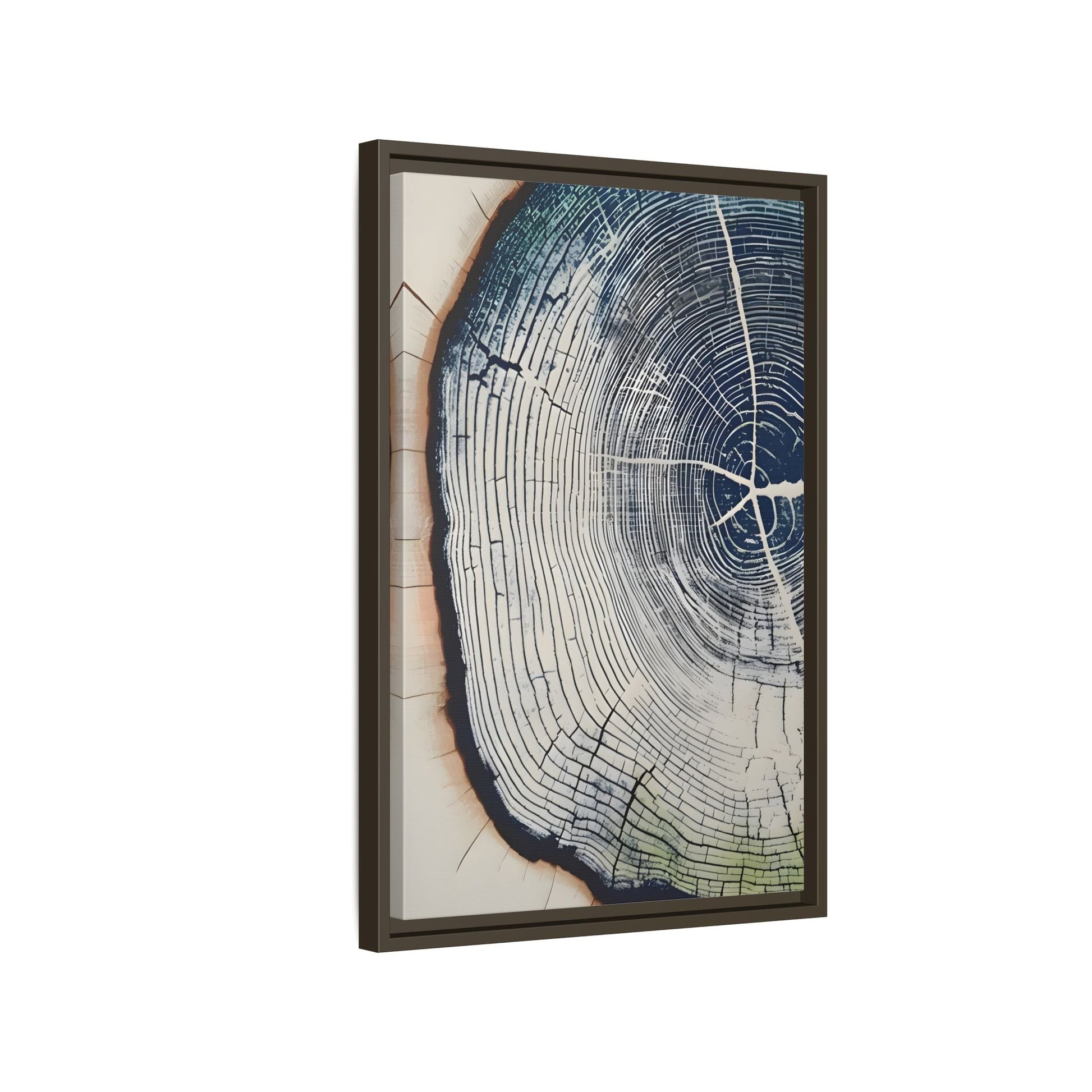 Framed Canvas Wall Art Navy Blue Wood Tree Ring Rustic Vintage Farmhouse Lodge