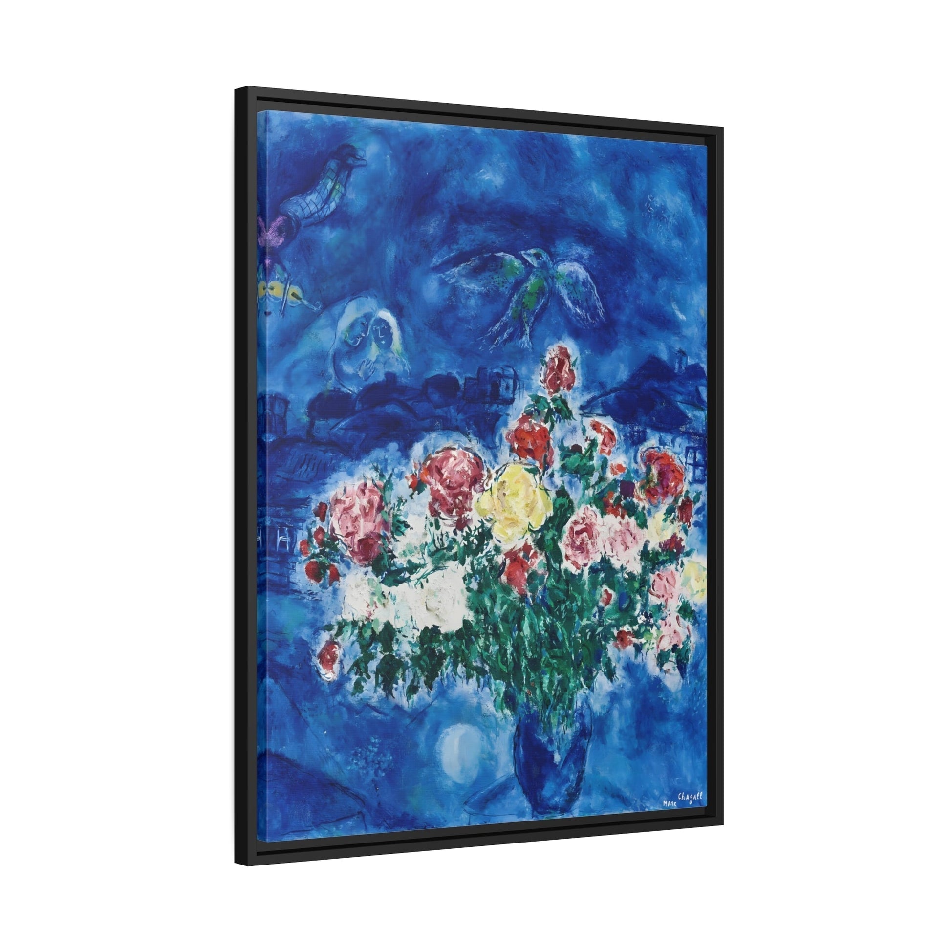 Framed Floral Canvas Print Peonies Flower - Marc Chagall Wall Art in Frame