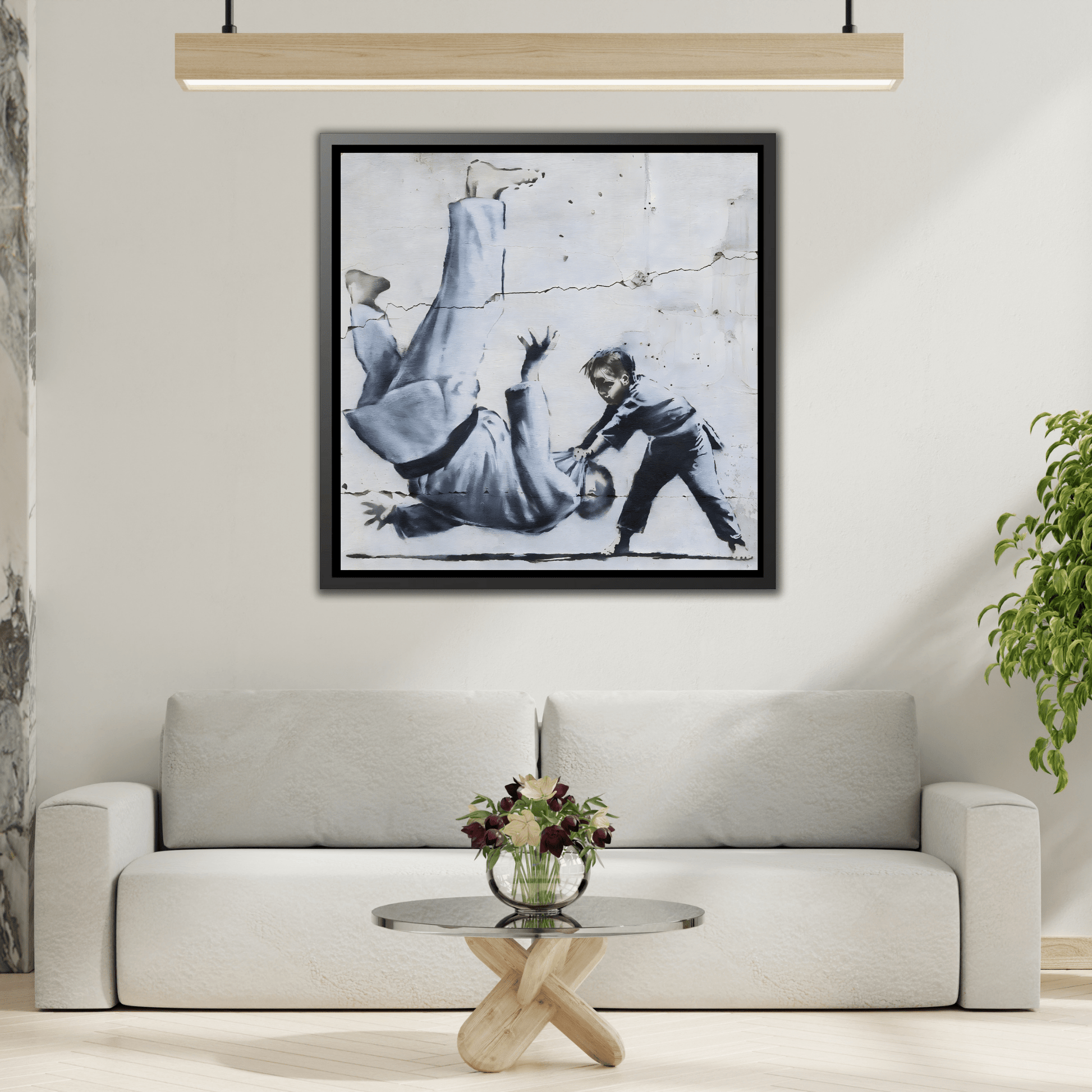Framed Judoka Banksy Wall Art Canvas Street Graffiti Decor Prints