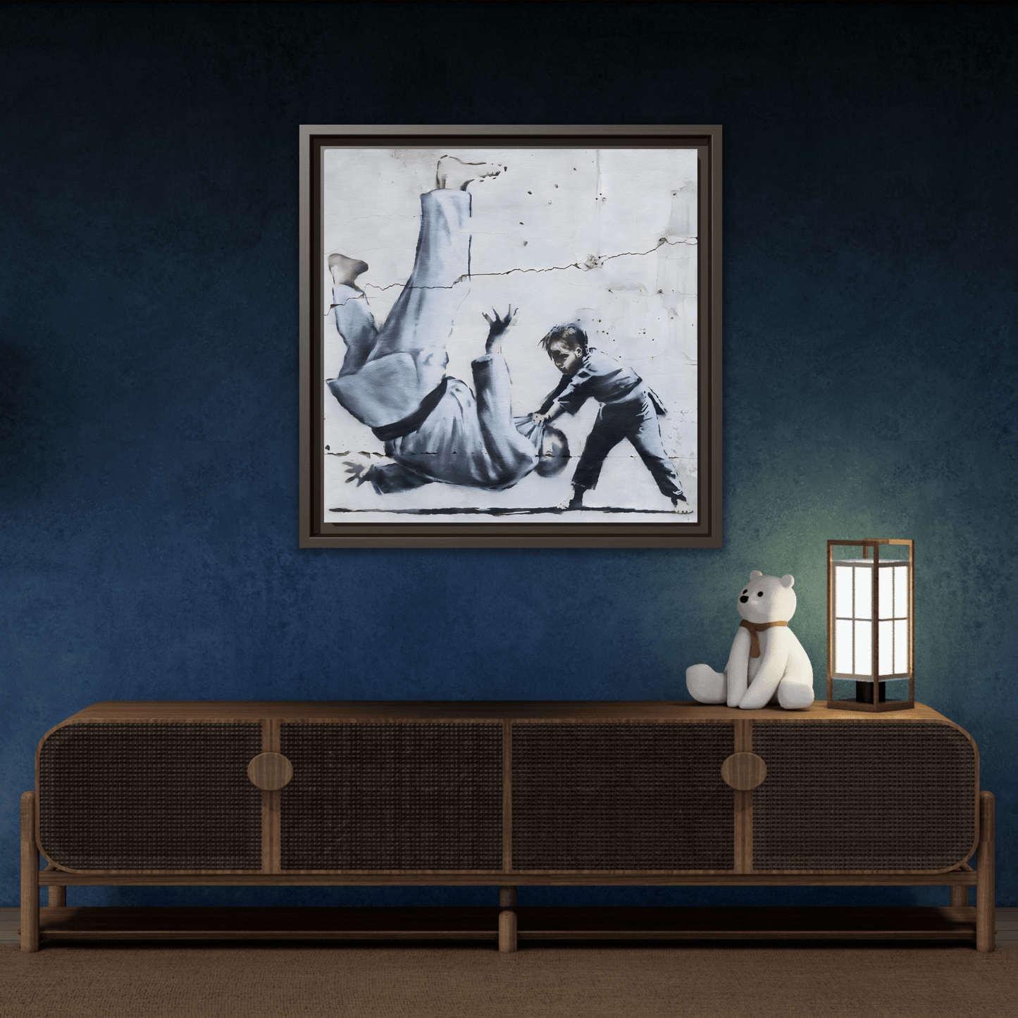 Framed Judoka Banksy Wall Art Canvas Street Graffiti Decor Prints
