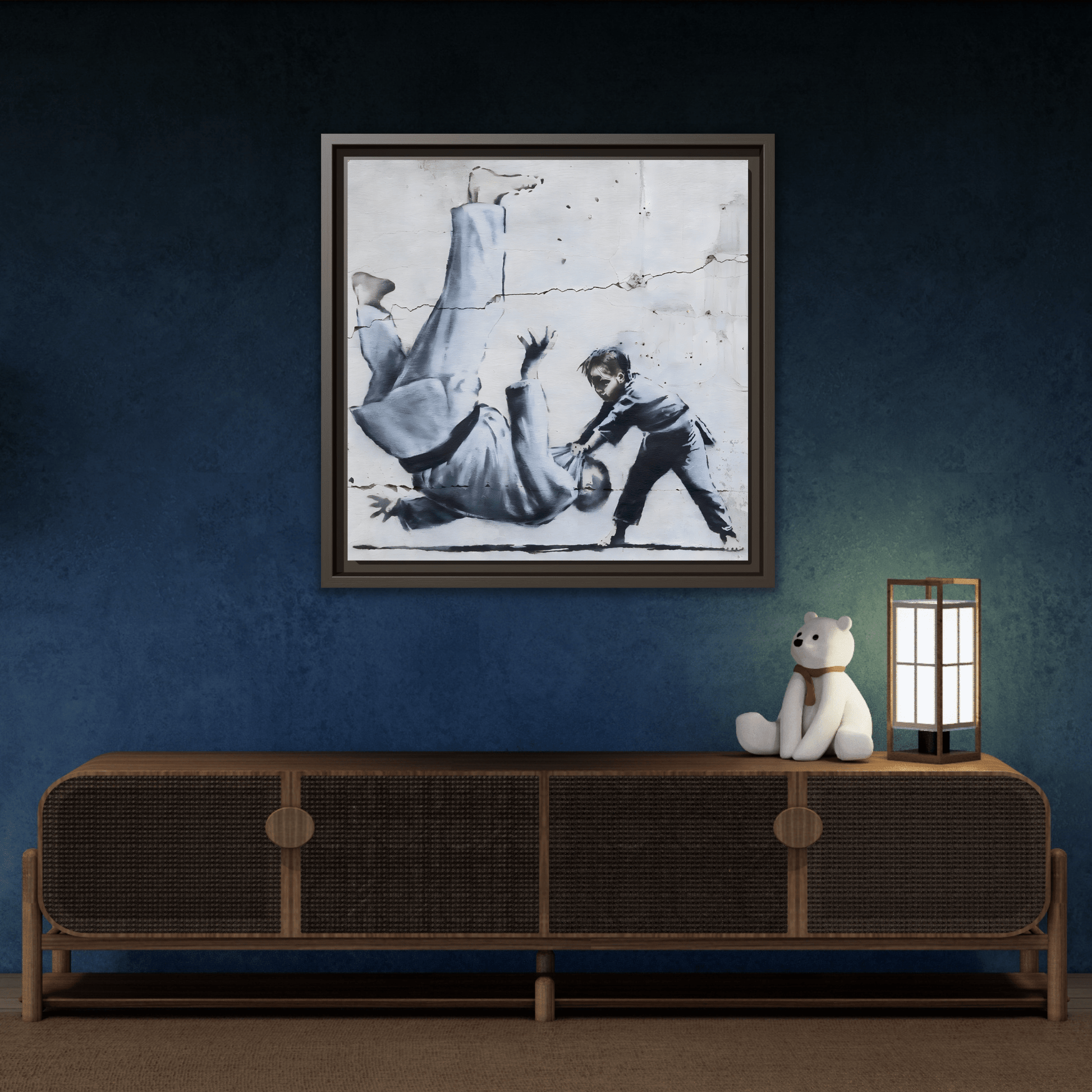 Framed Judoka Banksy Wall Art Canvas Street Graffiti Decor Prints