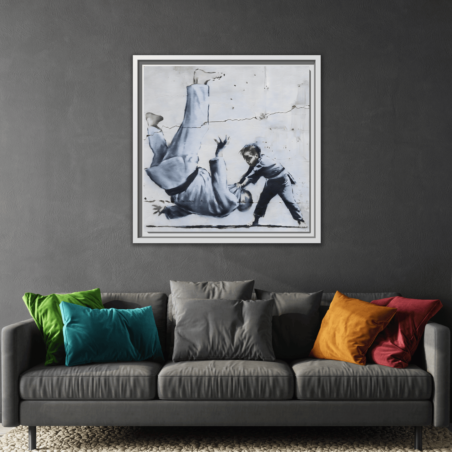 Framed Judoka Banksy Wall Art Canvas Street Graffiti Decor Prints