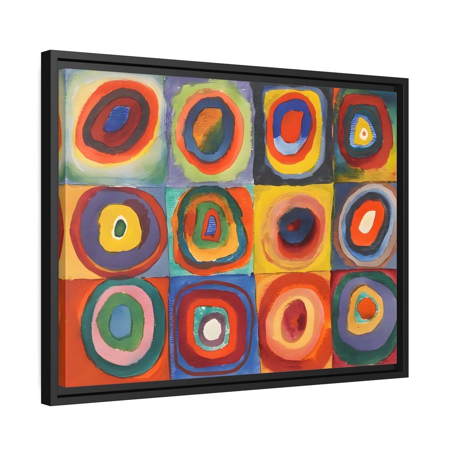 Framed Modern Abstract Kandinsky Canvas Wall Art Reproduction - Contemporary Home Decor Color Squares with Circles