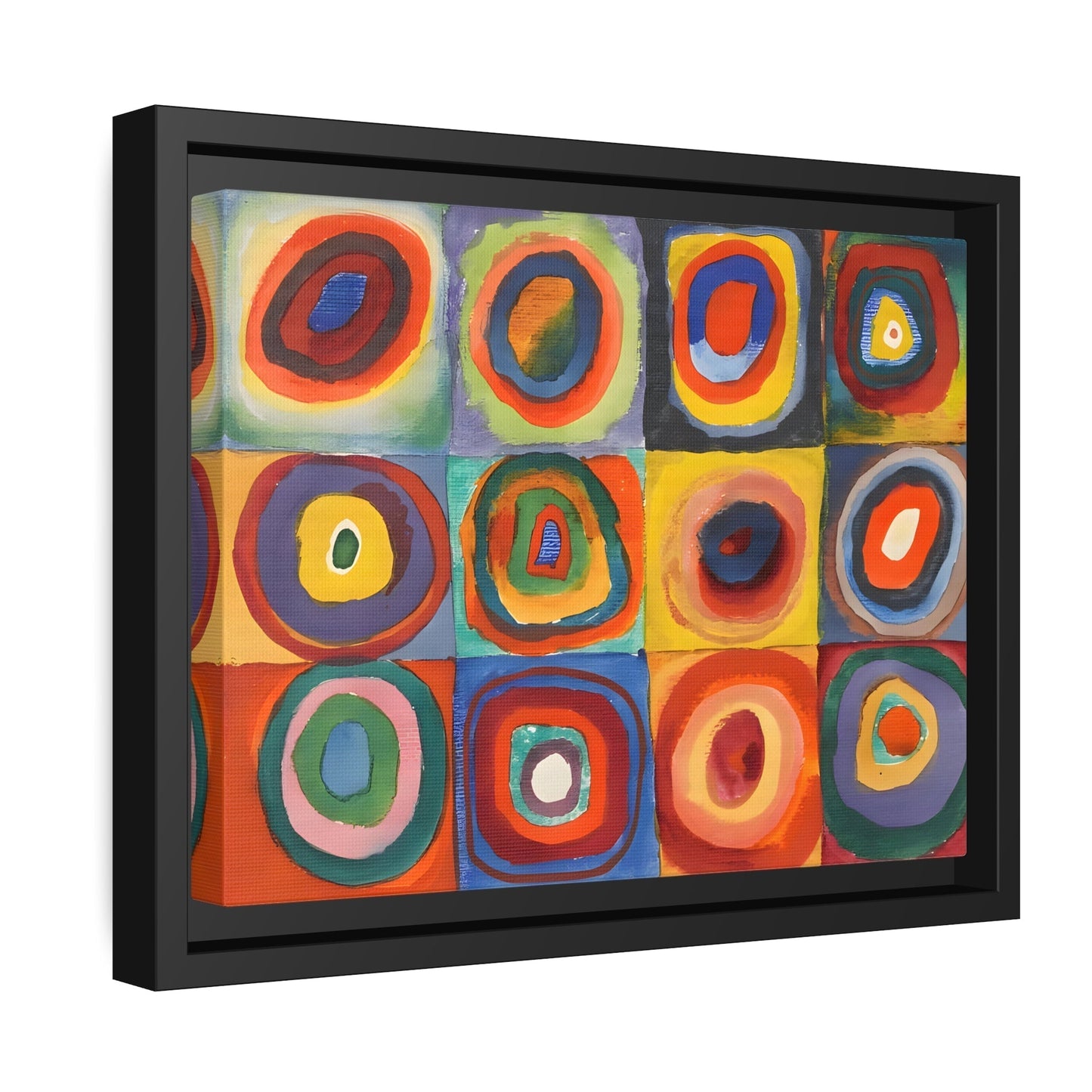 Framed Modern Abstract Kandinsky Canvas Wall Art Reproduction - Contemporary Home Decor Color Squares with Circles