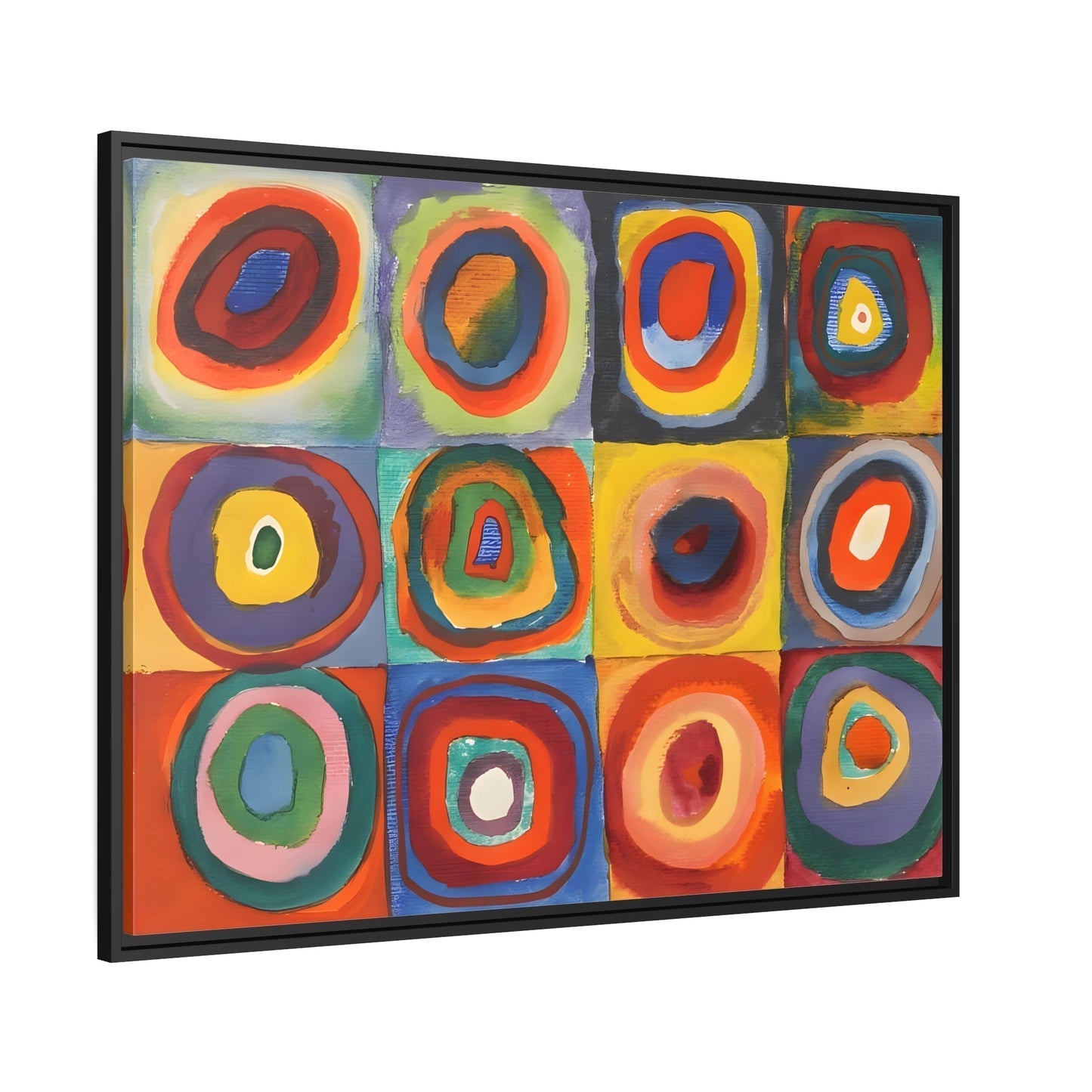 Framed Modern Abstract Kandinsky Canvas Wall Art Reproduction - Contemporary Home Decor Color Squares with Circles