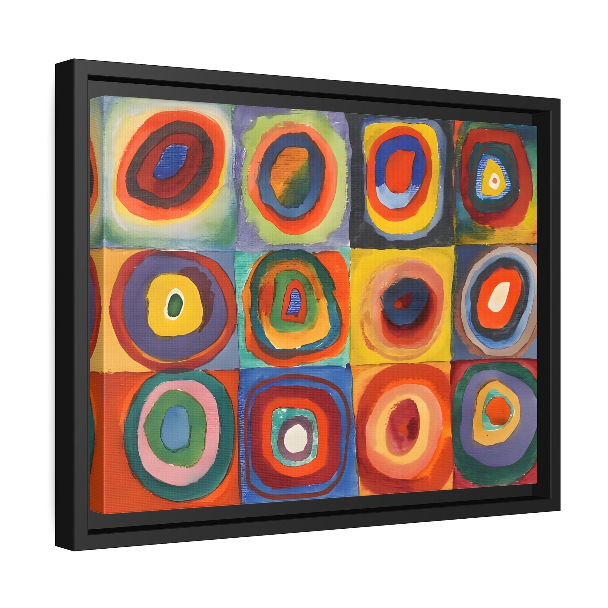 Framed Modern Abstract Kandinsky Canvas Wall Art Reproduction - Contemporary Home Decor Color Squares with Circles