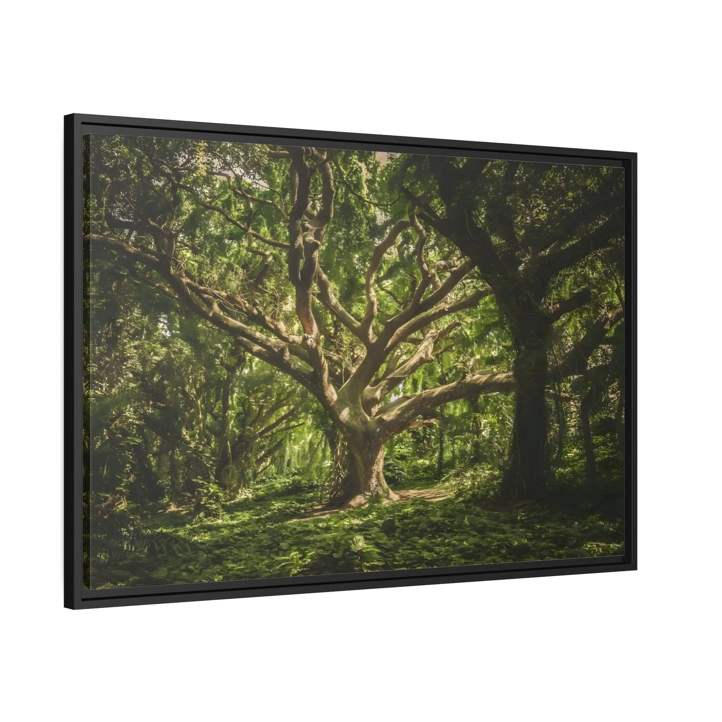 Framed Nature Landscape Wall Art Canvas Print - Framed Green Tree in Frame