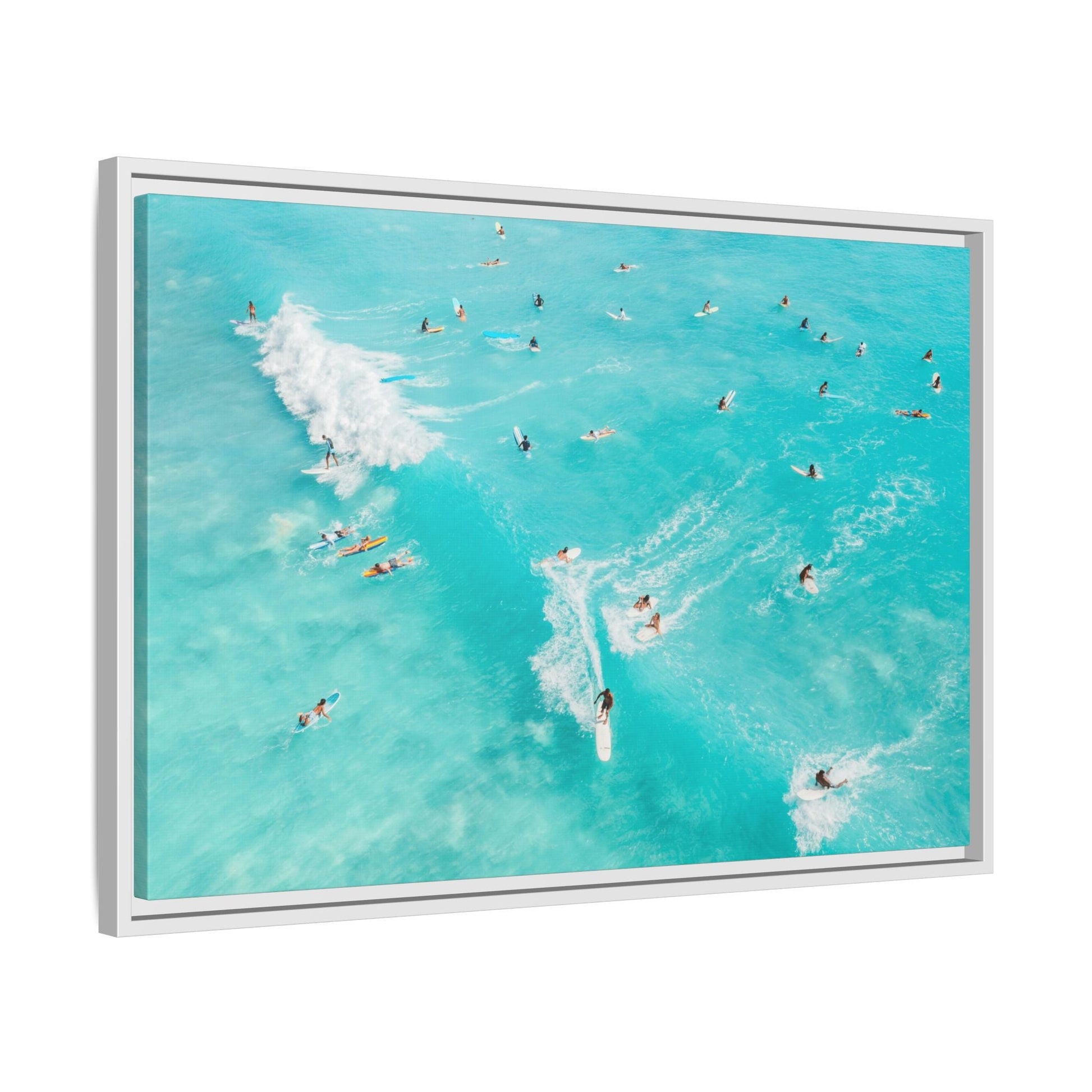 Framed Ocean Surfing Canvas Art Decor - Blue Beach Wave Prints