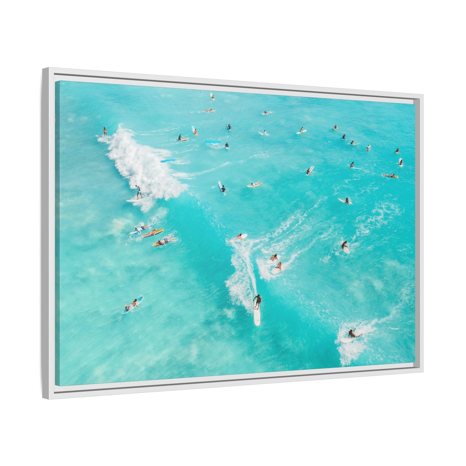 Framed Ocean Surfing Canvas Art Decor - Blue Beach Wave Prints
