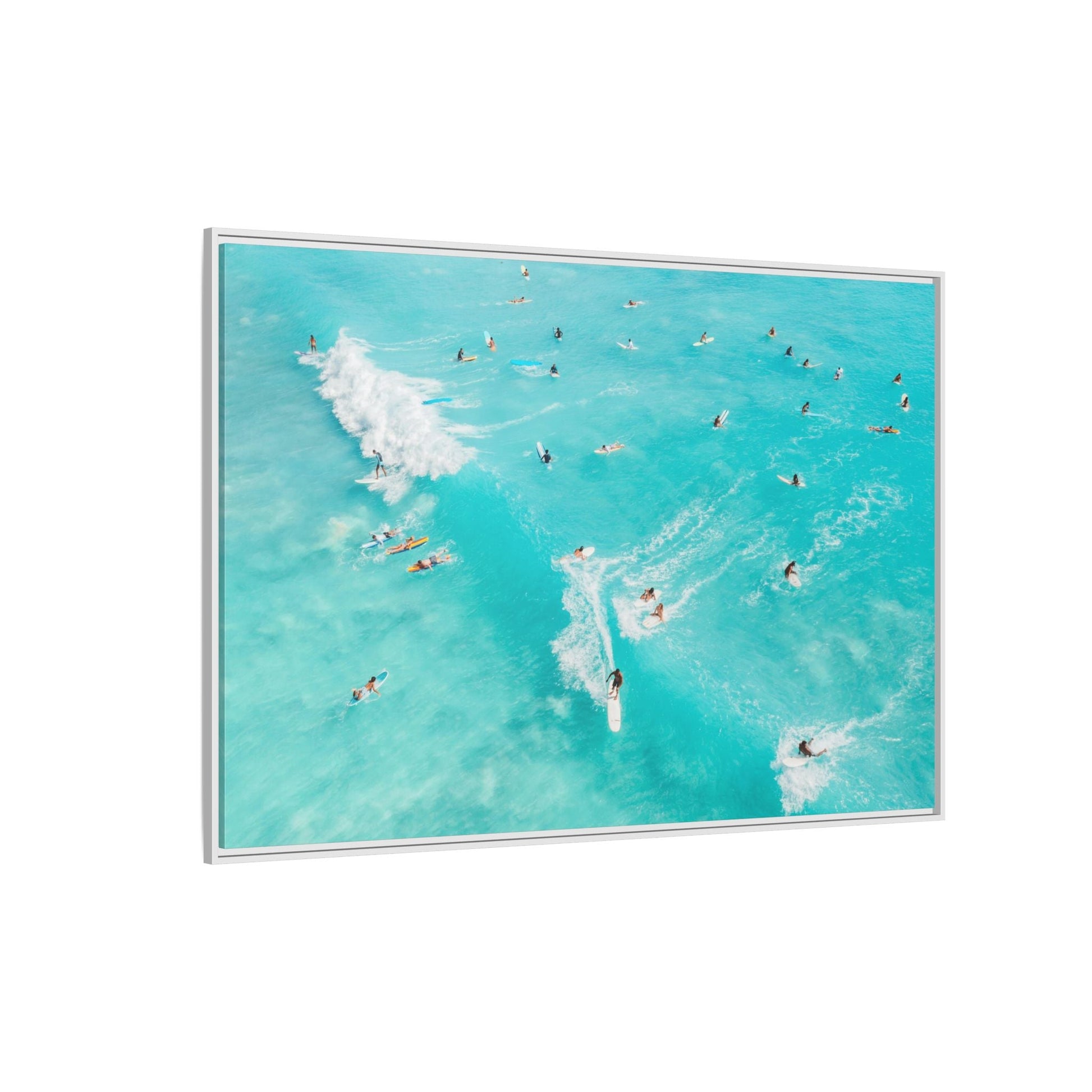 Framed Ocean Surfing Canvas Art Decor - Blue Beach Wave Prints