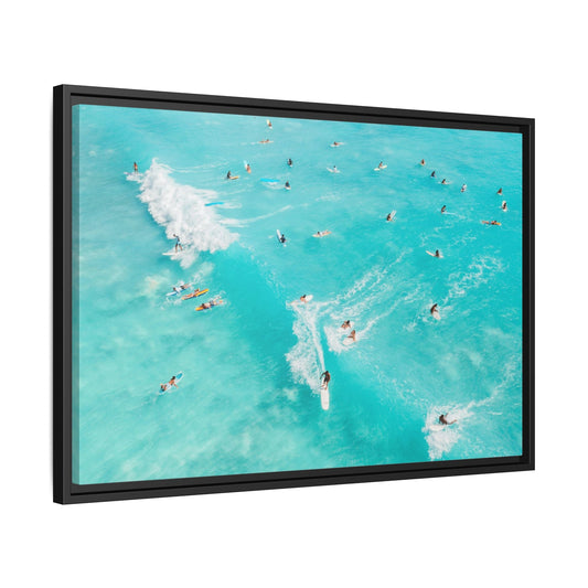 Framed Ocean Surfing Canvas Art Decor - Blue Beach Wave Prints