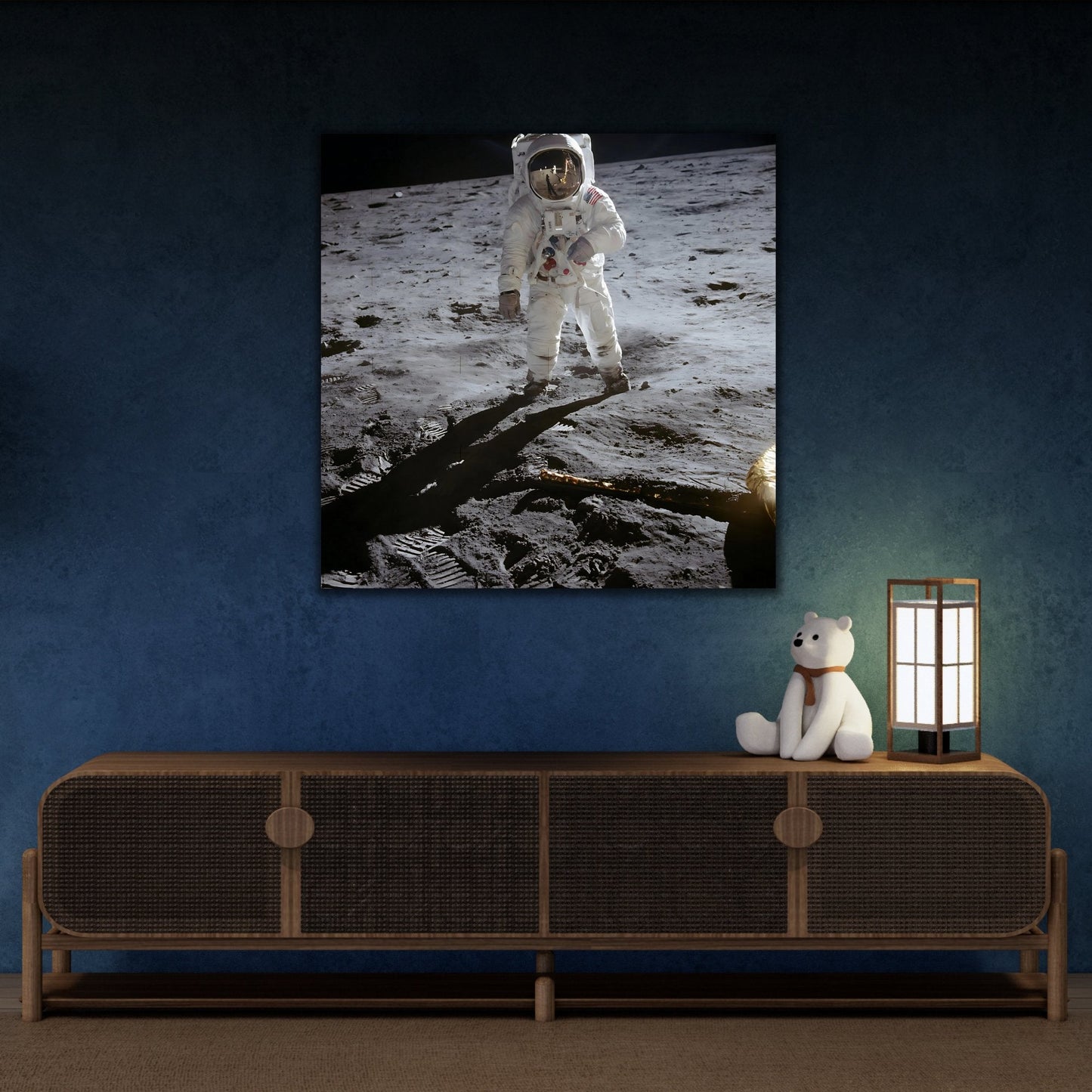 Framed Square Astronauts NASA Canvas Prints - Astronaut Edwin Aldrin Walks on Lunar Surface Apollo 11 Wall Art Decor Print