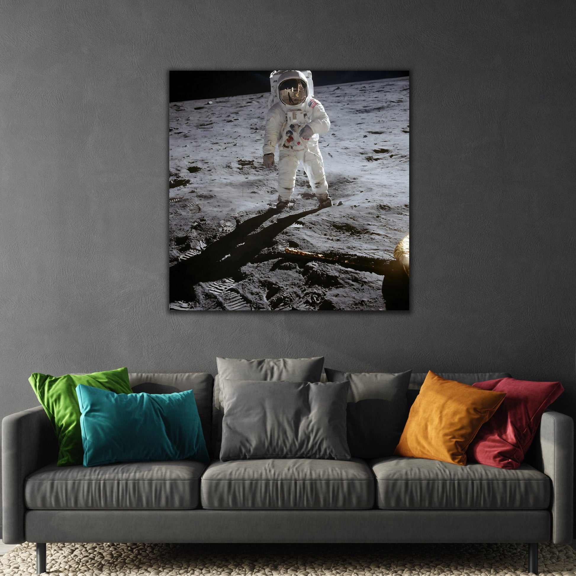 Framed Square Astronauts NASA Canvas Prints - Astronaut Edwin Aldrin Walks on Lunar Surface Apollo 11 Wall Art Decor Print