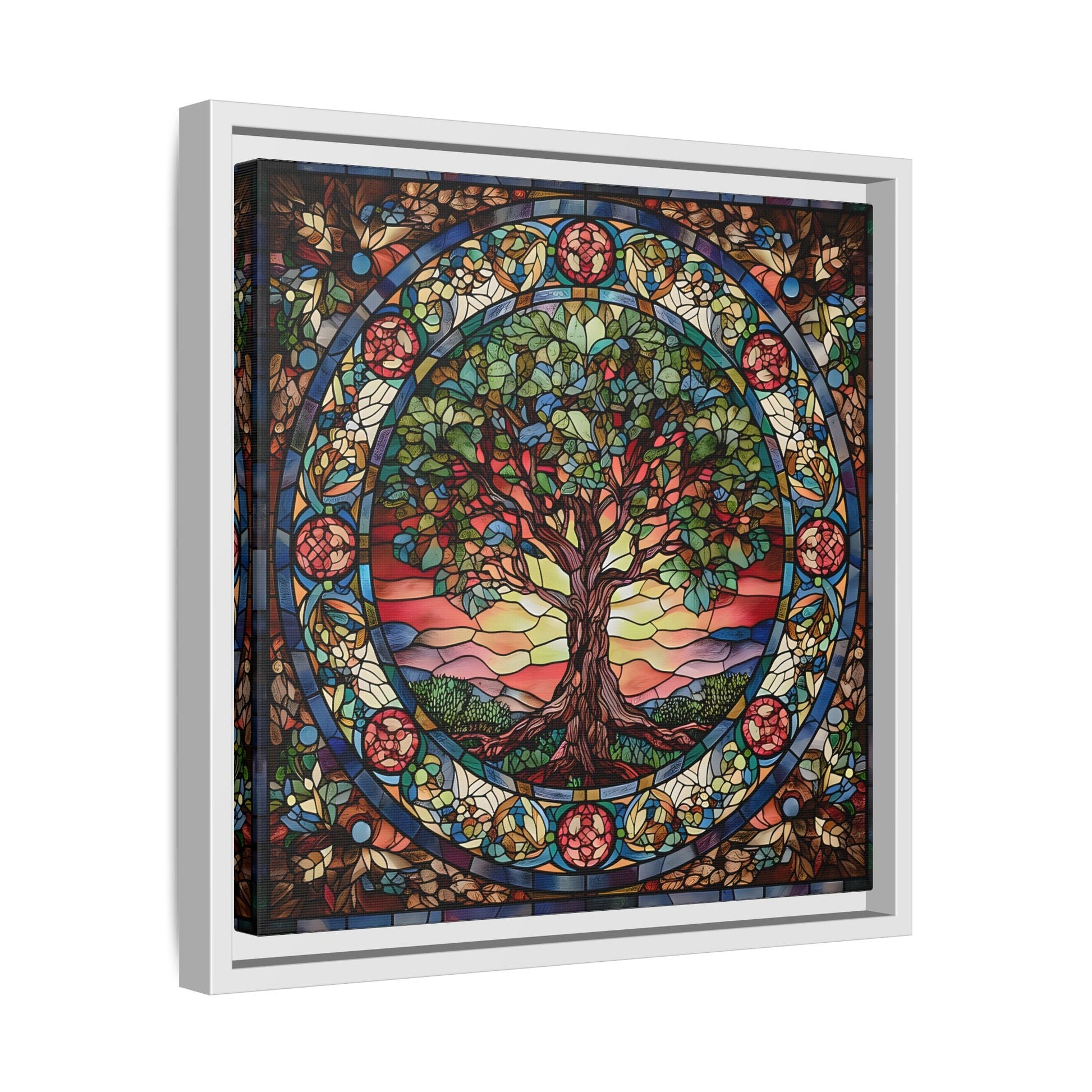 Framed Tree of Life Mythology Mandala Canvas Wall Art Print