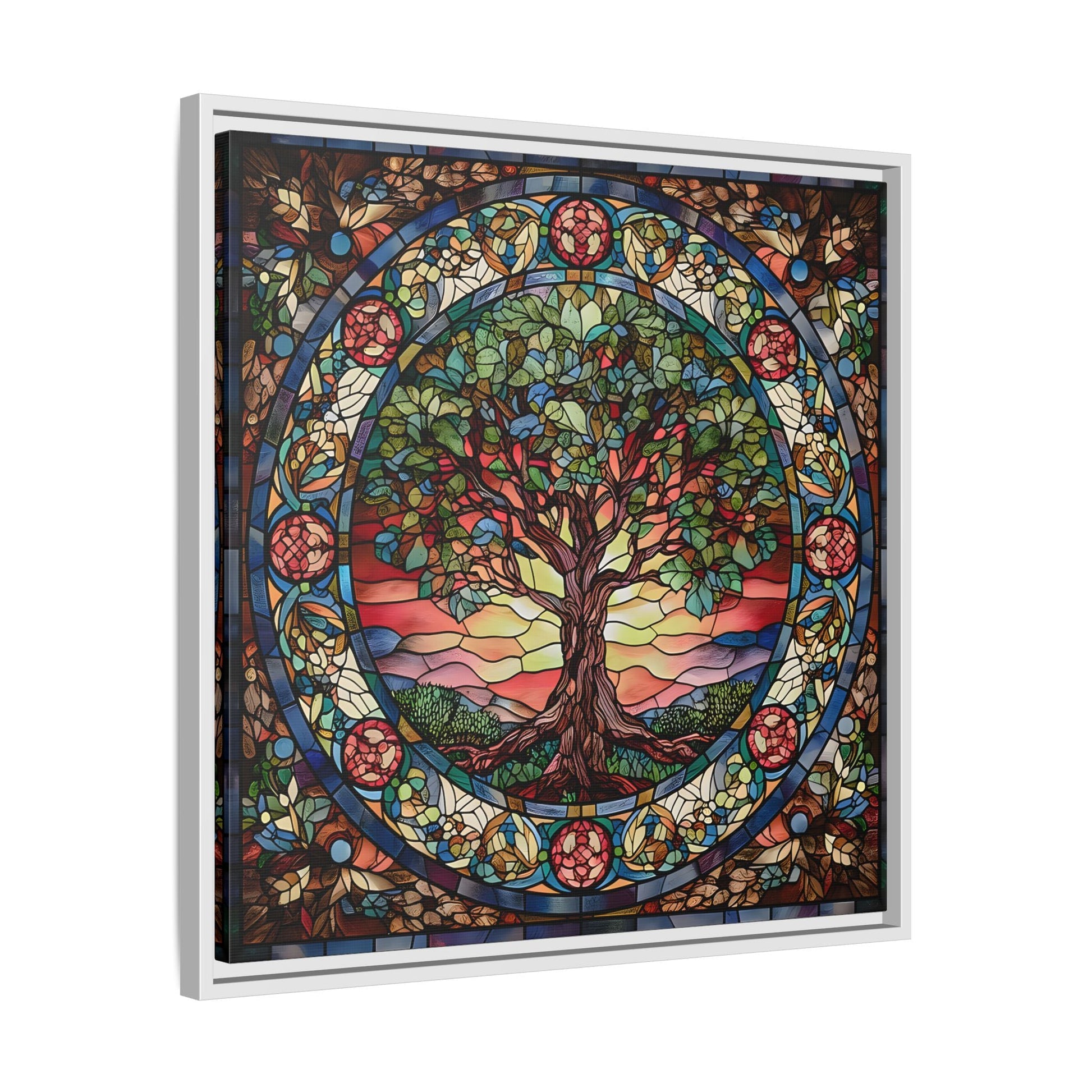 Framed Tree of Life Mythology Mandala Canvas Wall Art Print