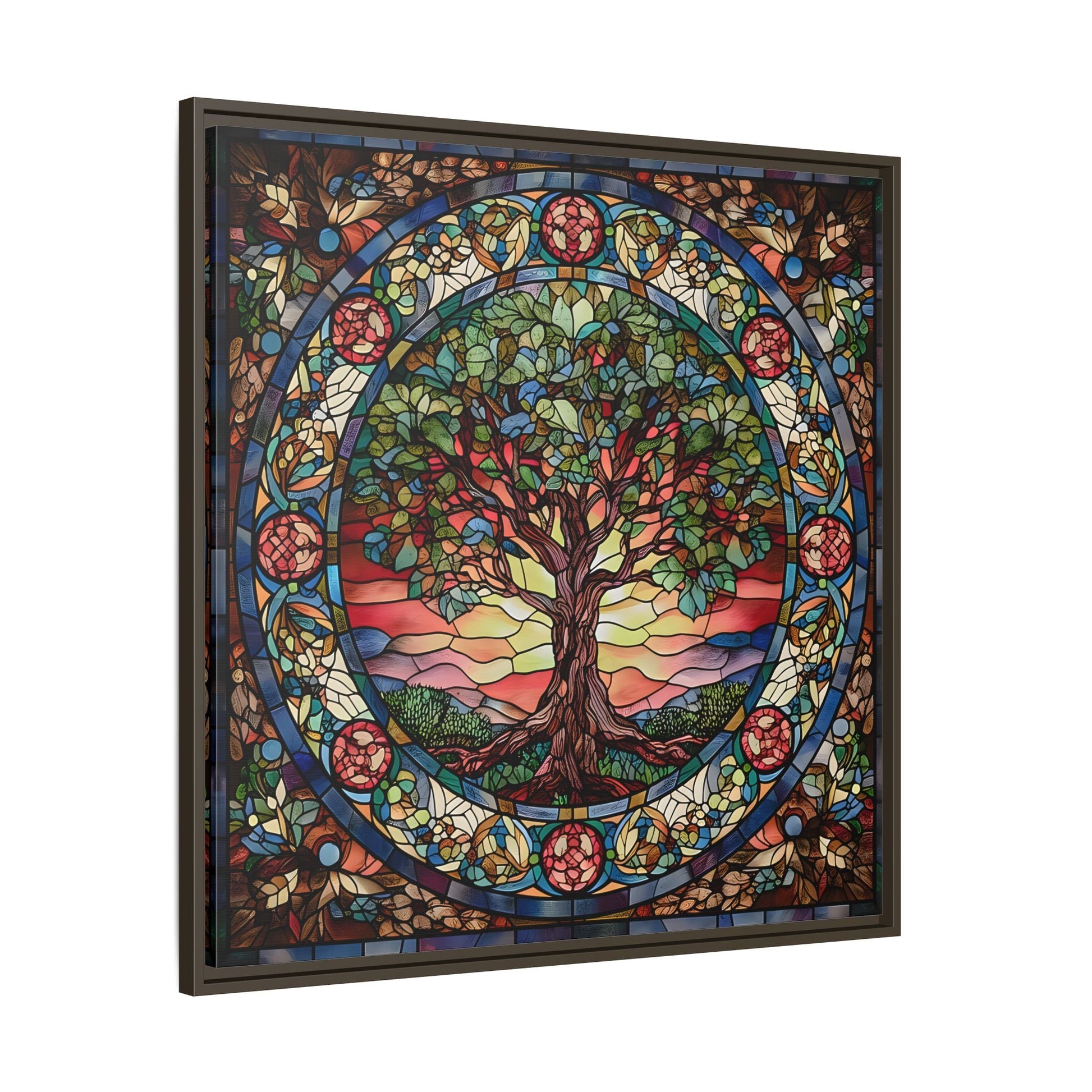 Framed Tree of Life Mythology Mandala Canvas Wall Art Print