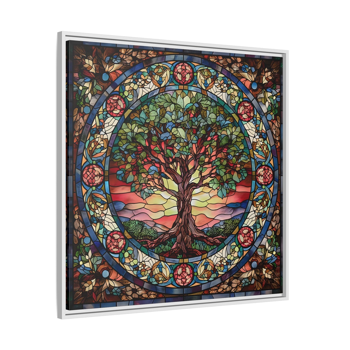 Framed Tree of Life Mythology Mandala Canvas Wall Art Print