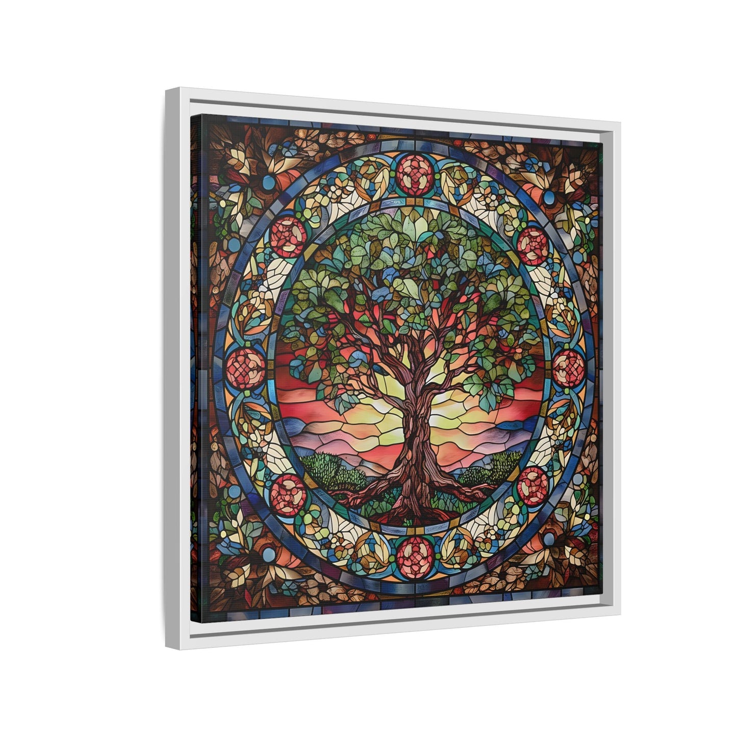 Framed Tree of Life Mythology Mandala Canvas Wall Art Print