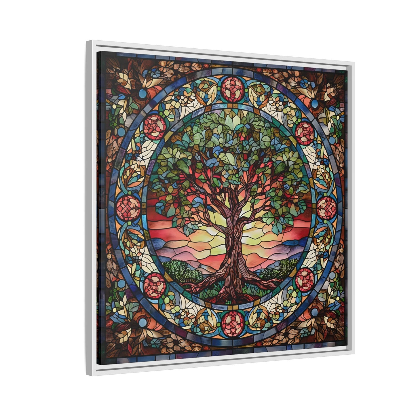 Framed Tree of Life Mythology Mandala Canvas Wall Art Print