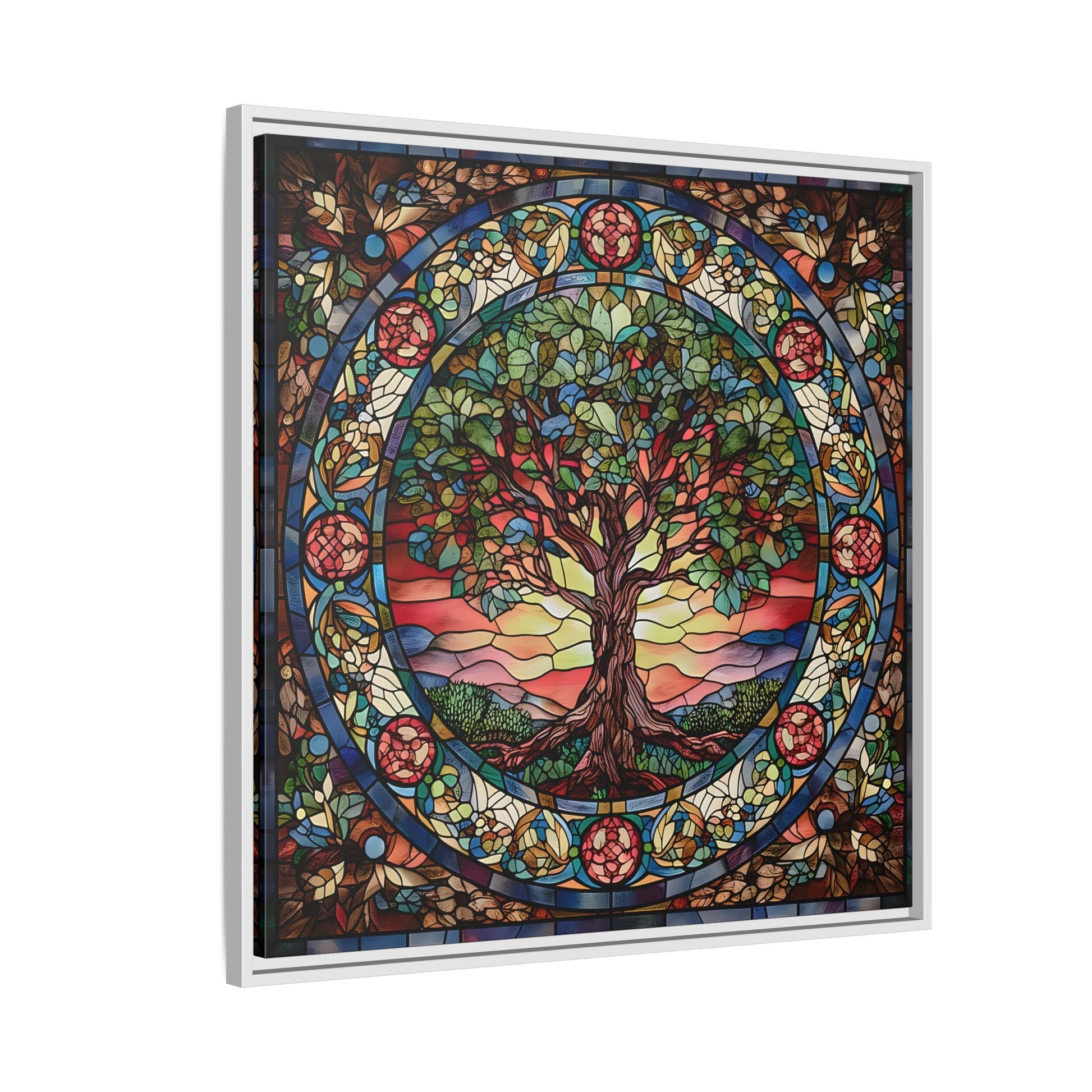 Framed Tree of Life Mythology Mandala Canvas Wall Art Print