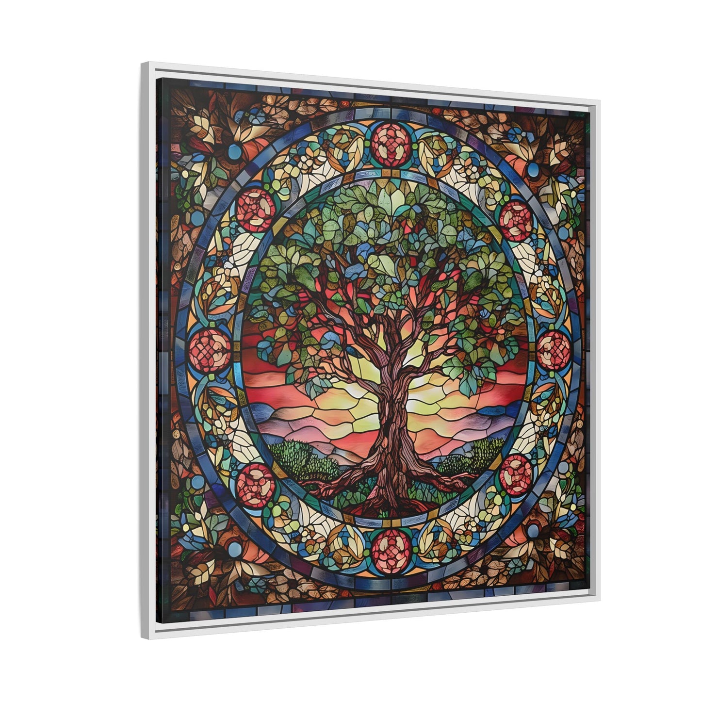 Framed Tree of Life Mythology Mandala Canvas Wall Art Print