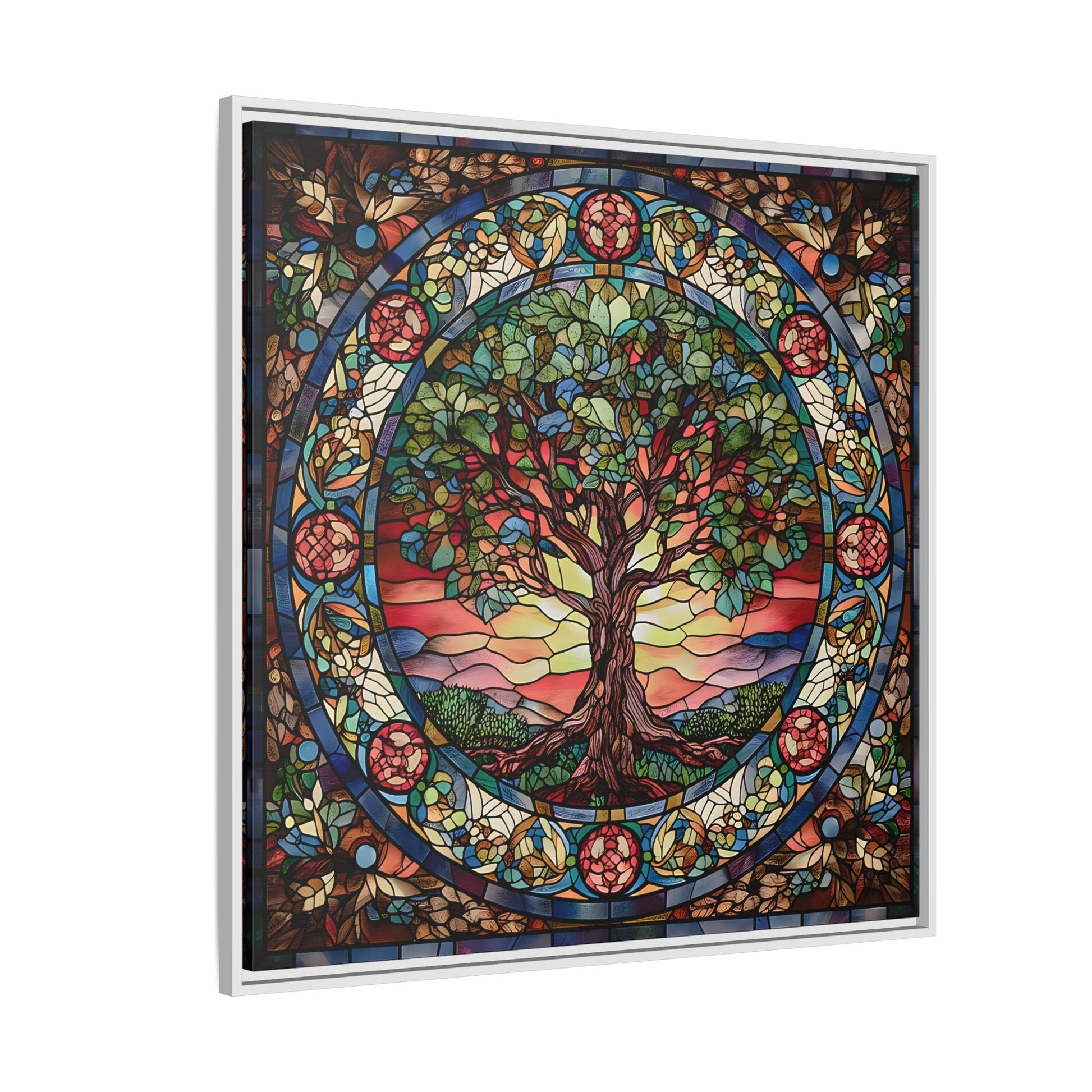 Framed Tree of Life Mythology Mandala Canvas Wall Art Print