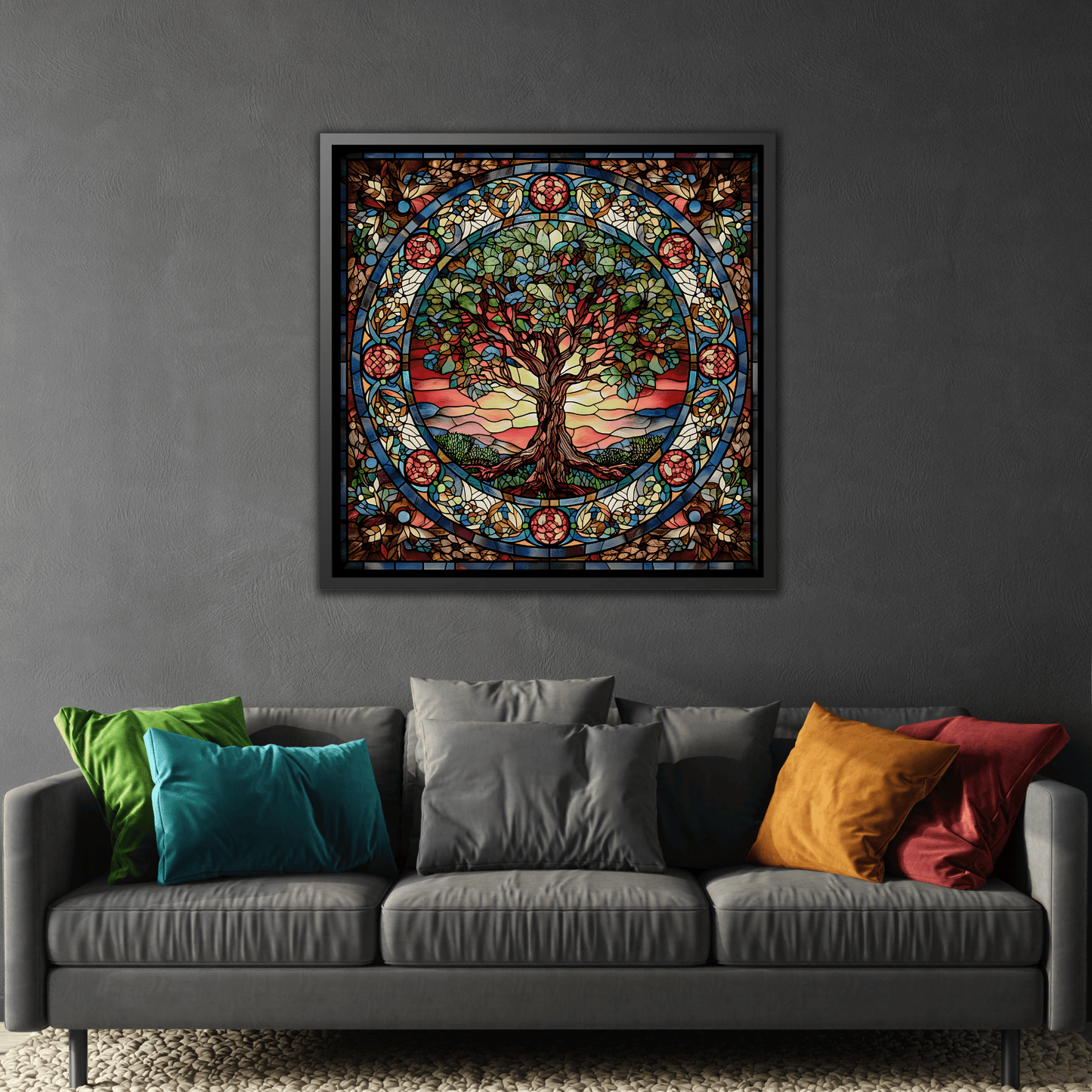 Framed Tree of Life Mythology Mandala Canvas Wall Art Print