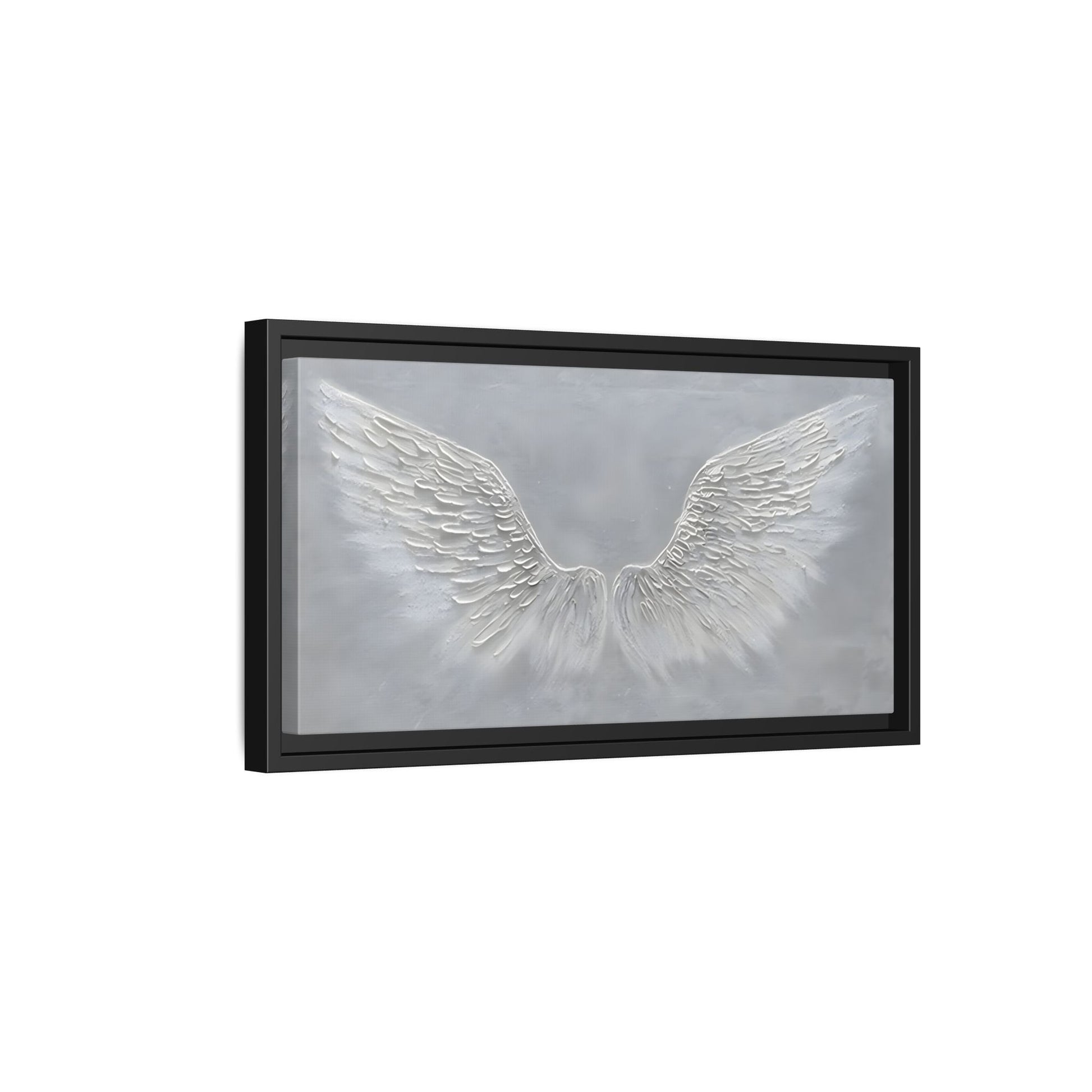 Framed Winged Angel Canvas Art - Large Grey Wall Print