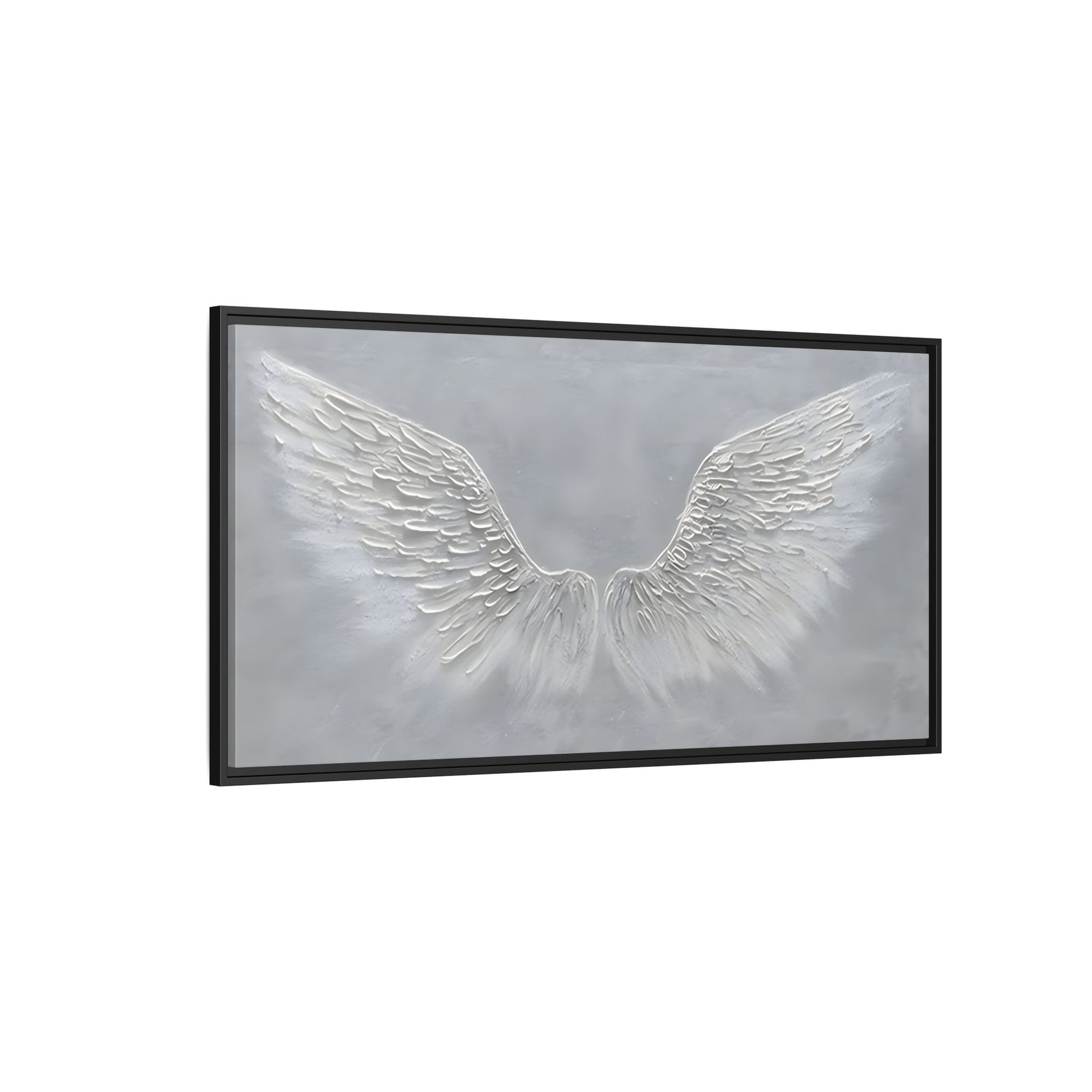 Framed Winged Angel Canvas Art - Large Grey Wall Print