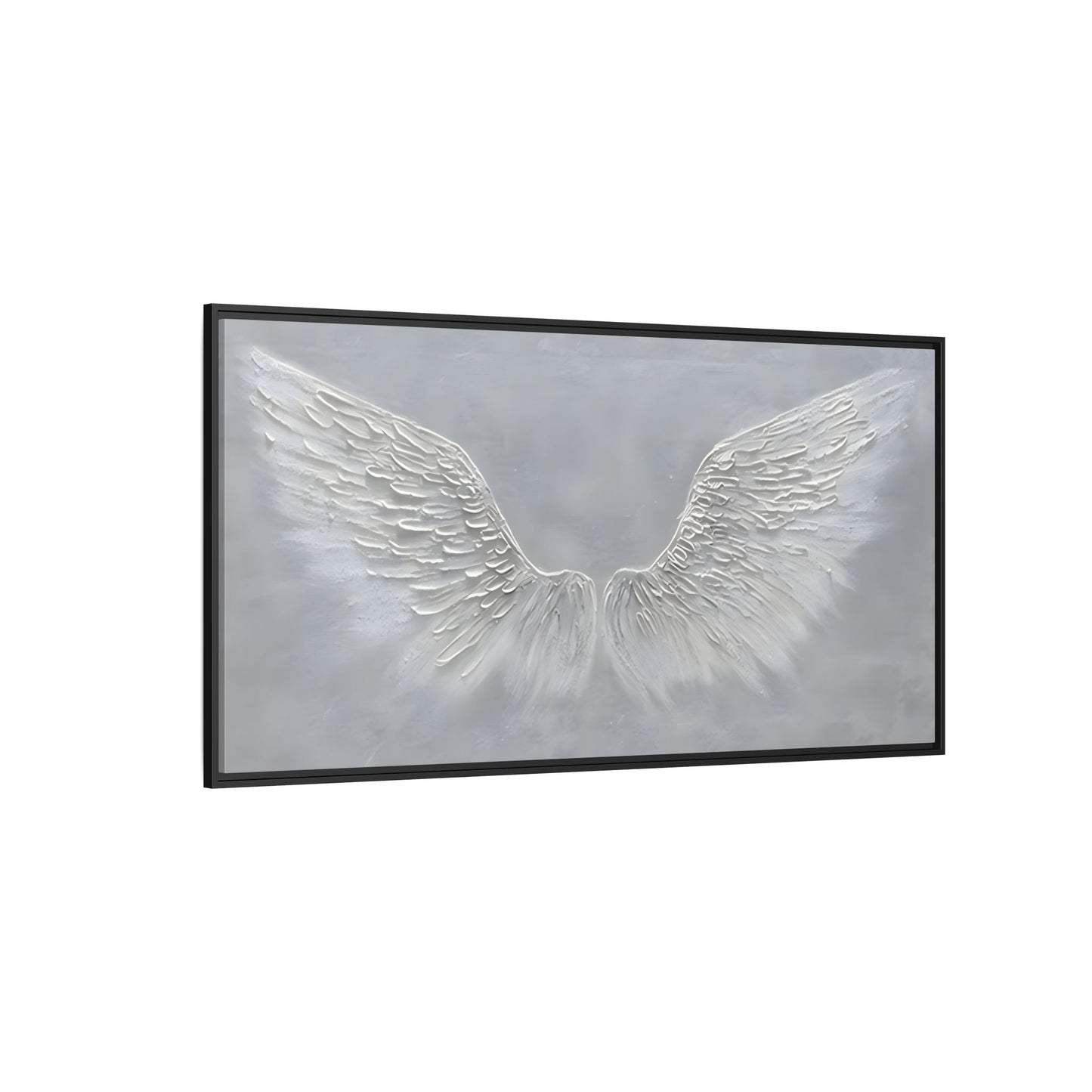 Framed Winged Angel Canvas Art - Large Grey Wall Print