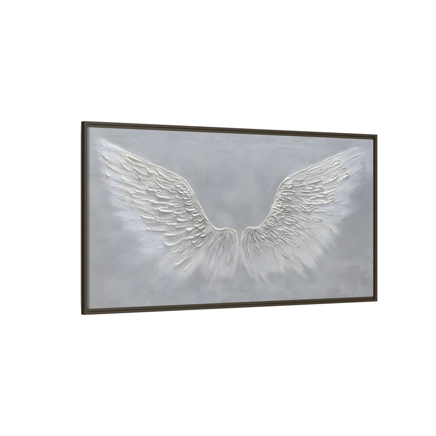 Framed Winged Angel Canvas Art - Large Grey Wall Print