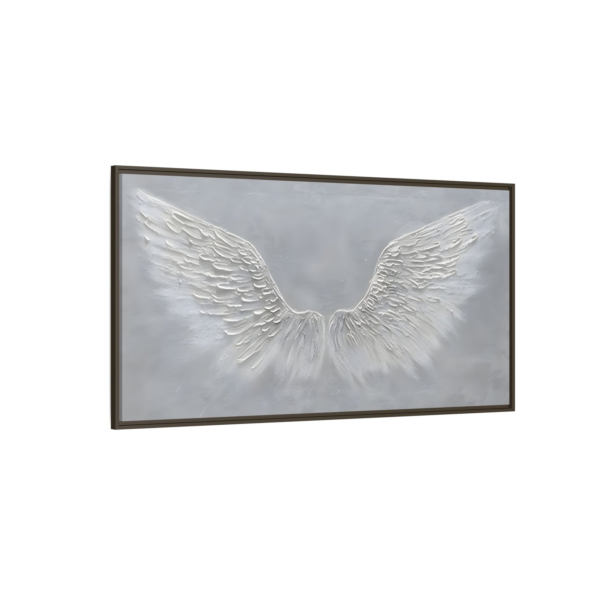 Framed Winged Angel Canvas Art - Large Grey Wall Print