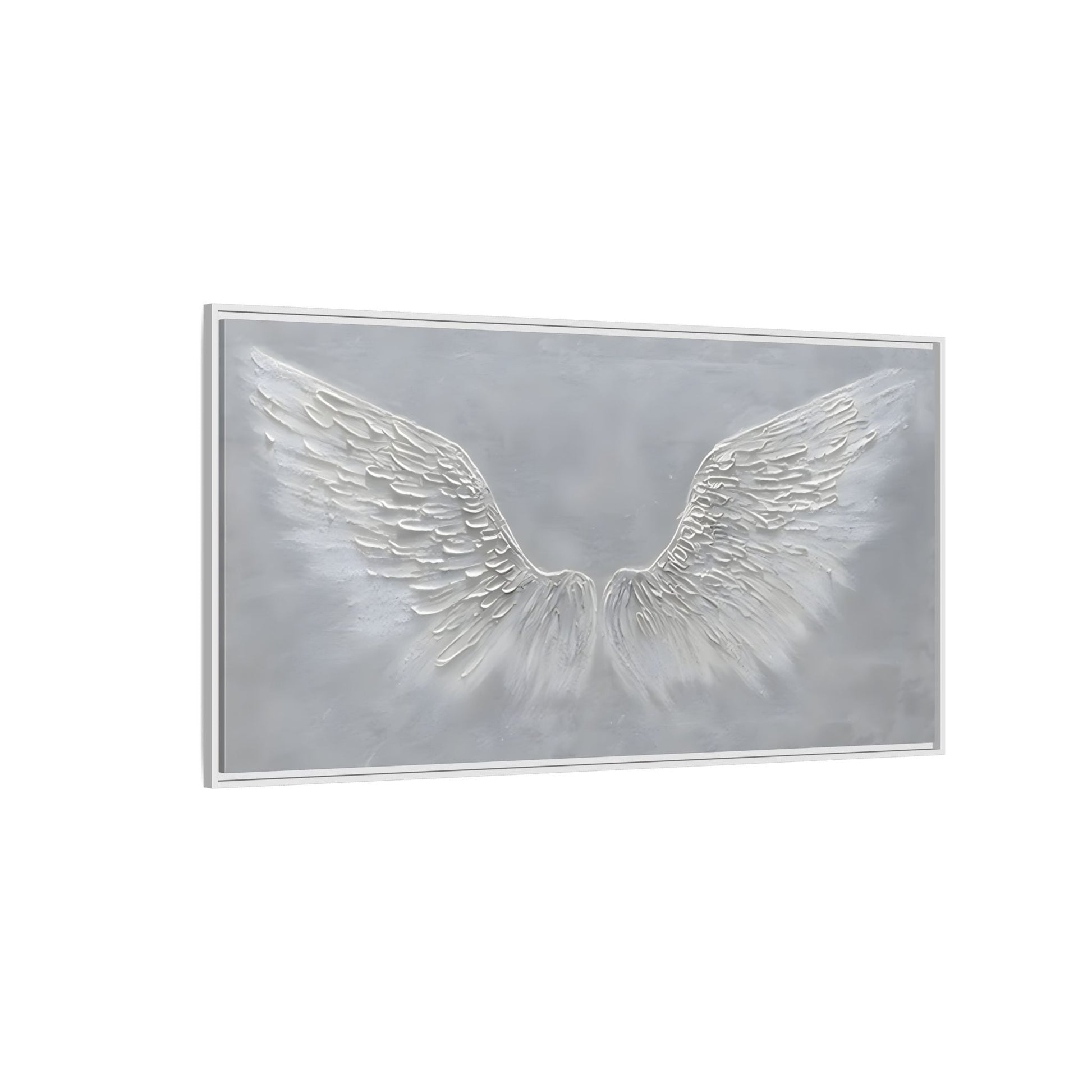 Framed Winged Angel Canvas Art - Large Grey Wall Print