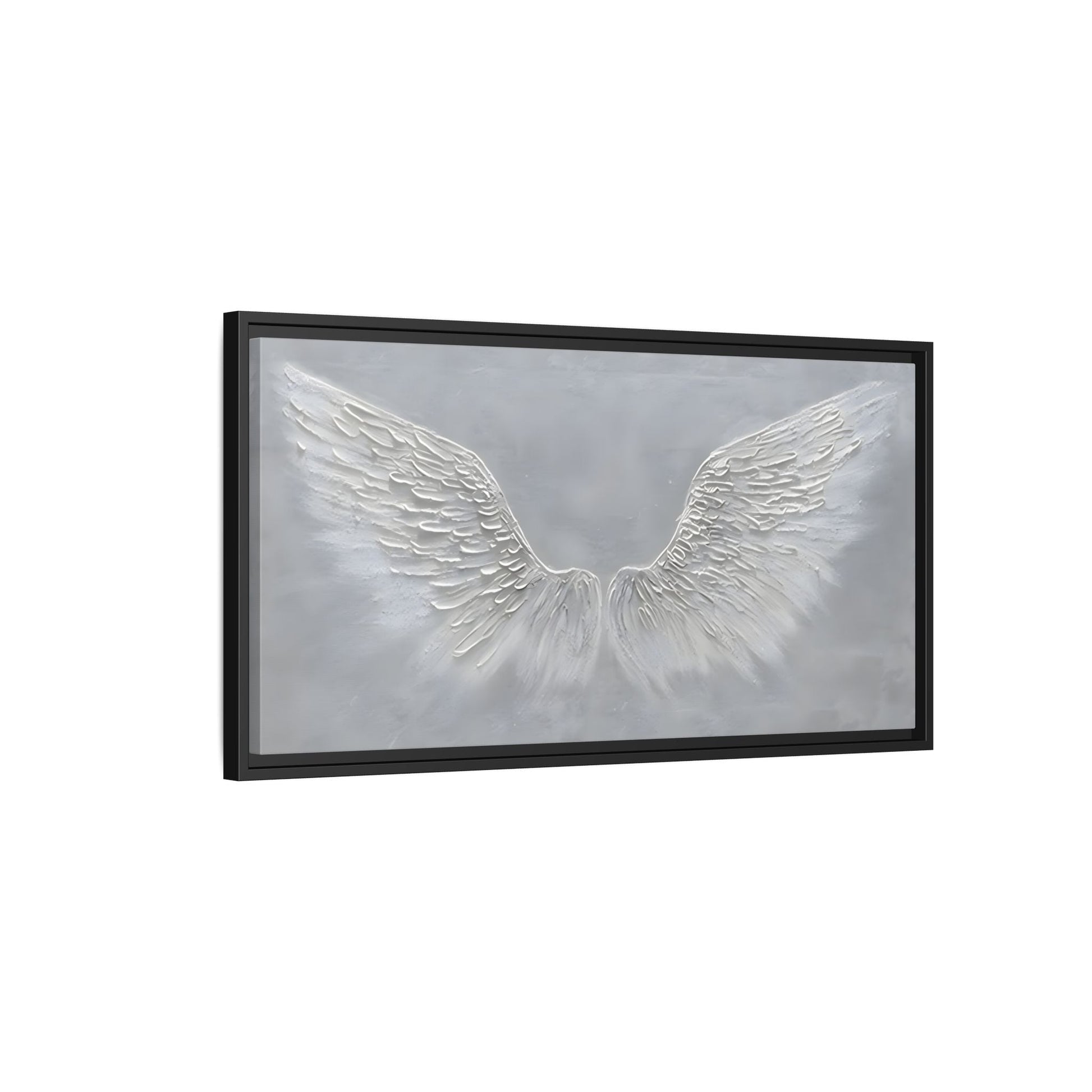Framed Winged Angel Canvas Art - Large Grey Wall Print