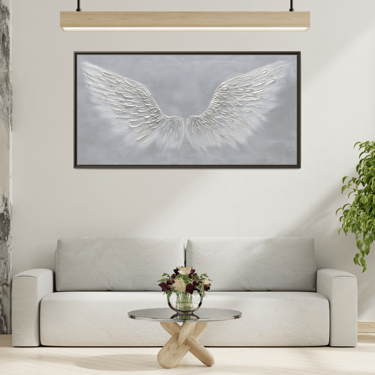 Framed Winged Angel Canvas Art - Large Grey Wall Print