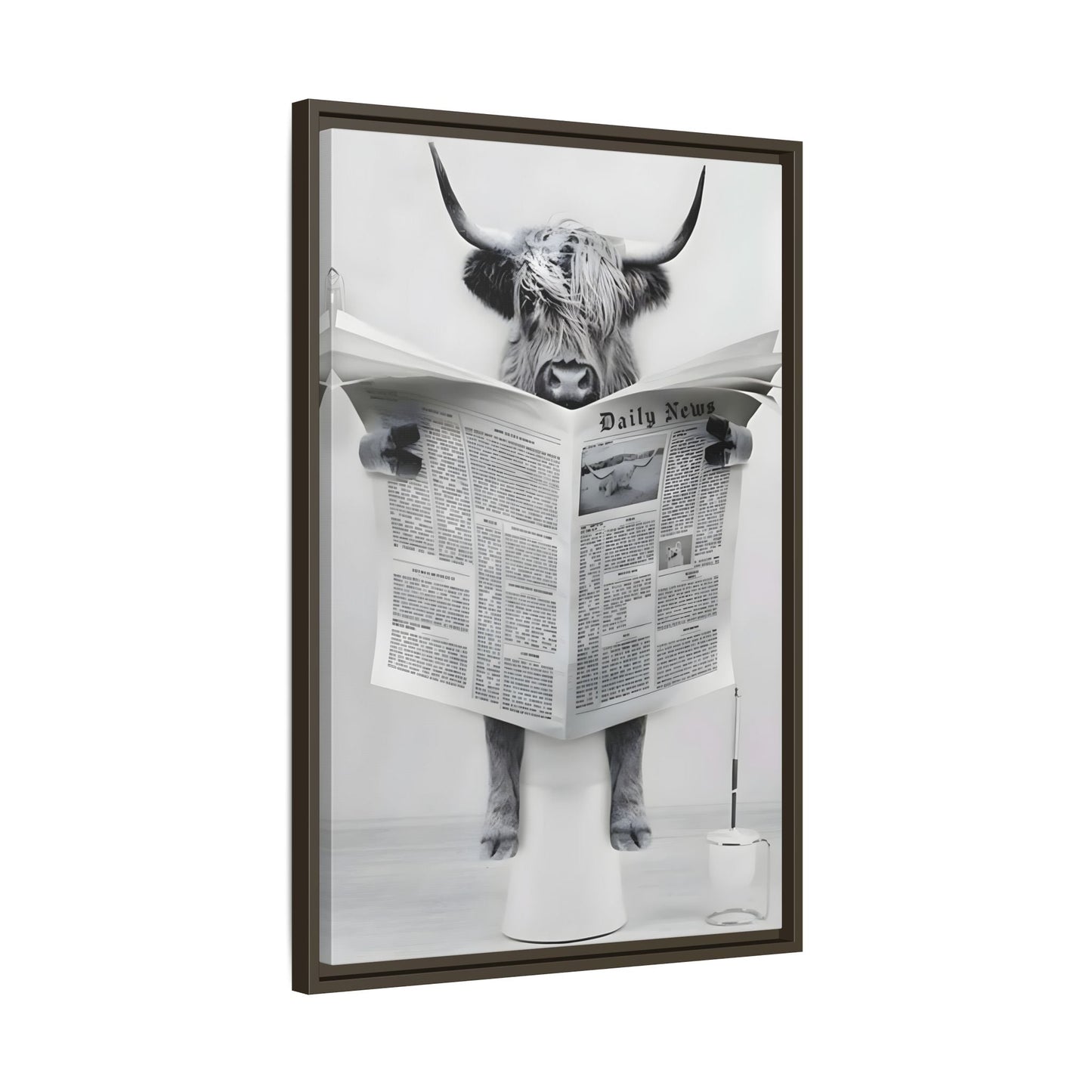 Funny Bathroom Bull Framed Large Canvas Wall Art Print