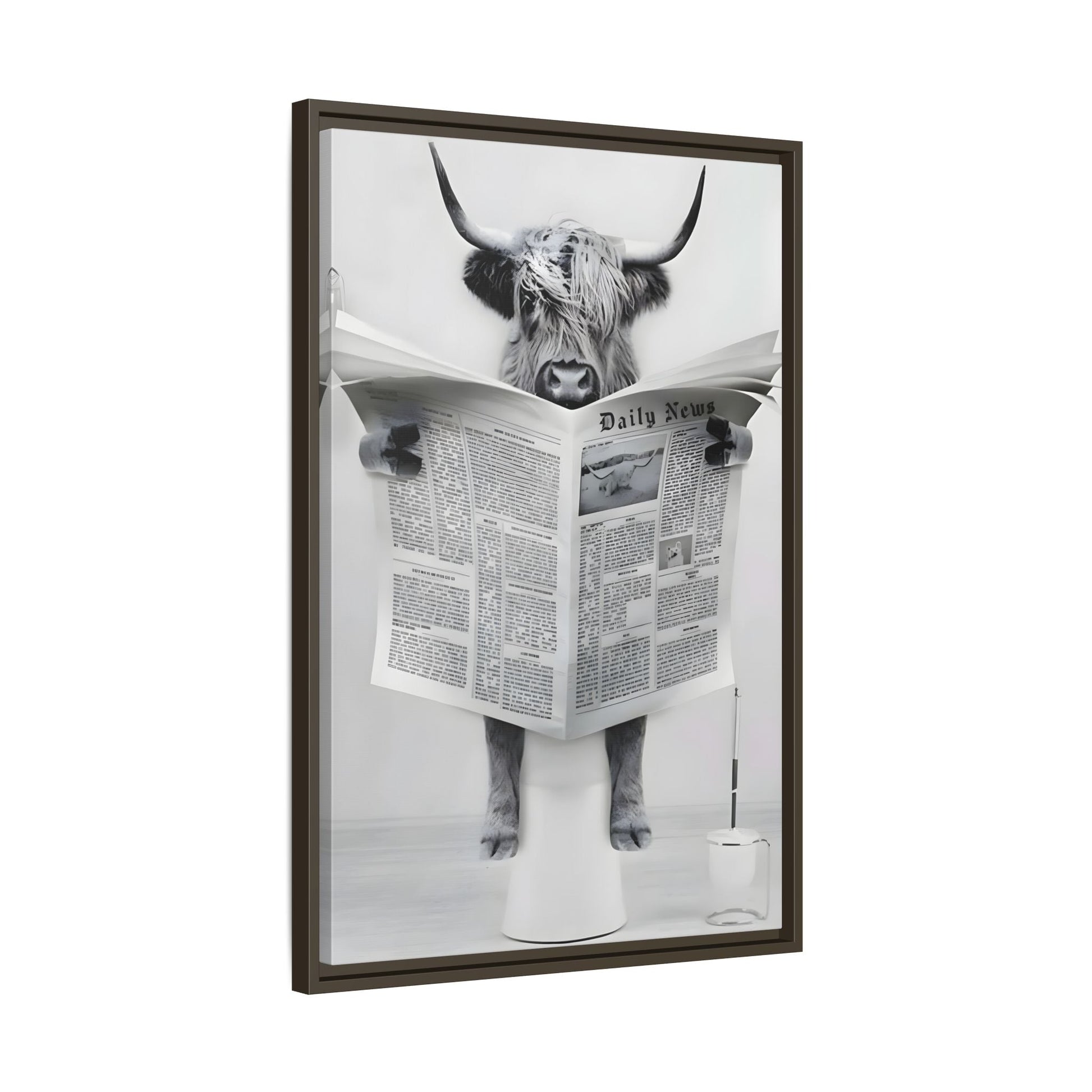 Funny Bathroom Bull Framed Large Canvas Wall Art Print