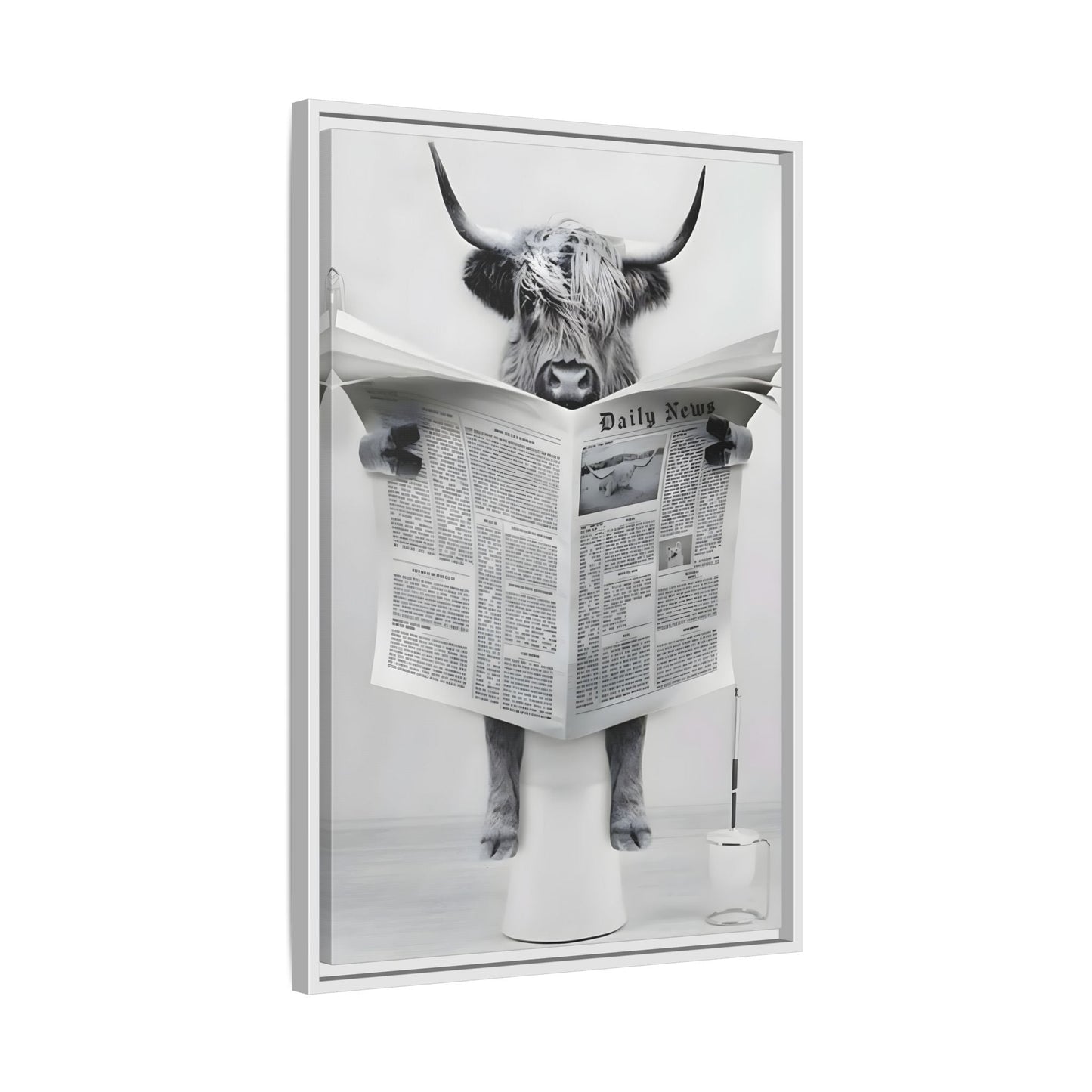 Funny Bathroom Bull Framed Large Canvas Wall Art Print